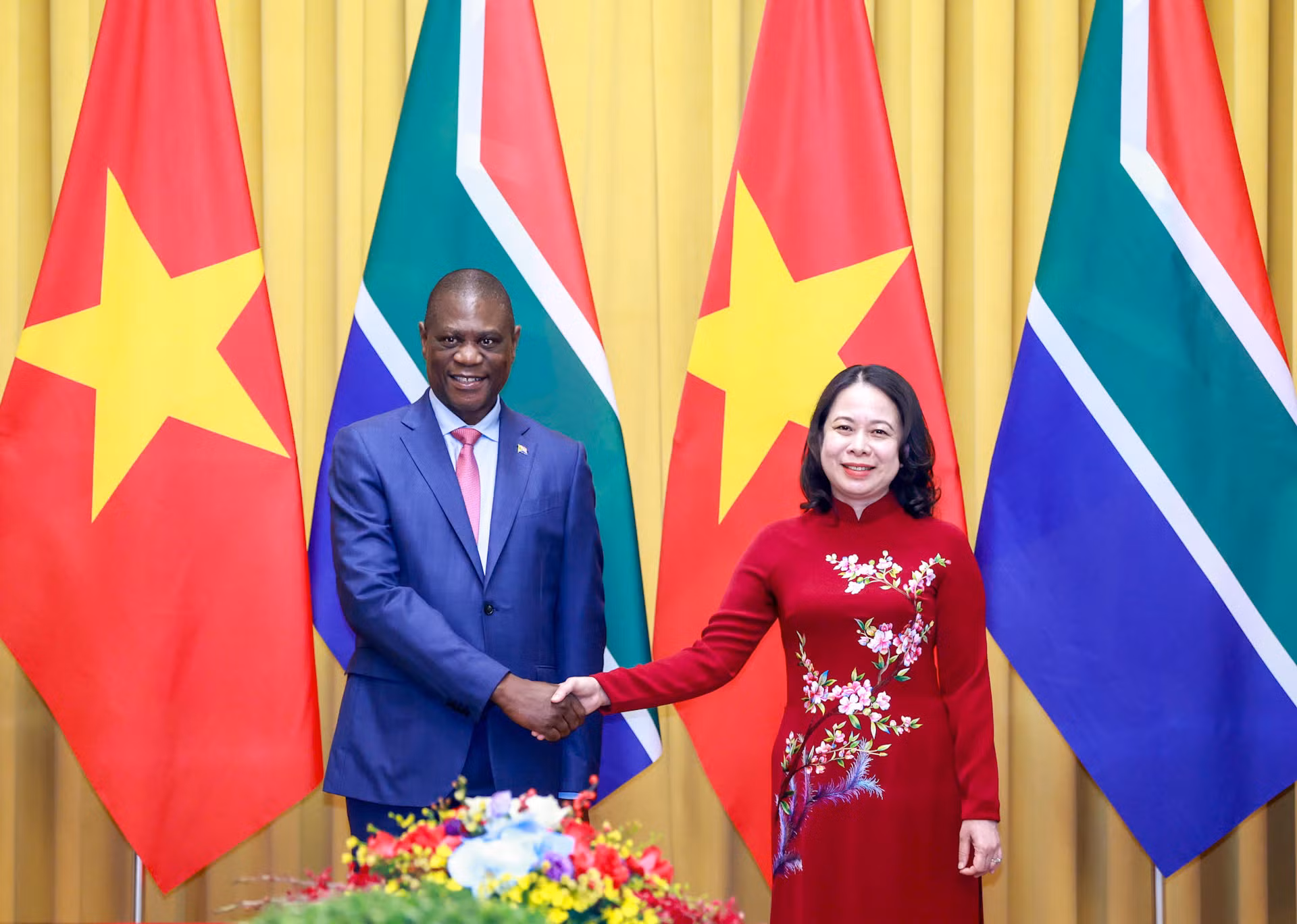Phó Chủ tịch nước Võ Thị Ánh Xuân và Phó Tổng thống Cộng hòa Nam Phi Paul Mashatile tại buổi hội đàm.