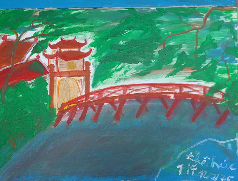 Cầu Thê Húc qua ánh mắt trẻ thơ.