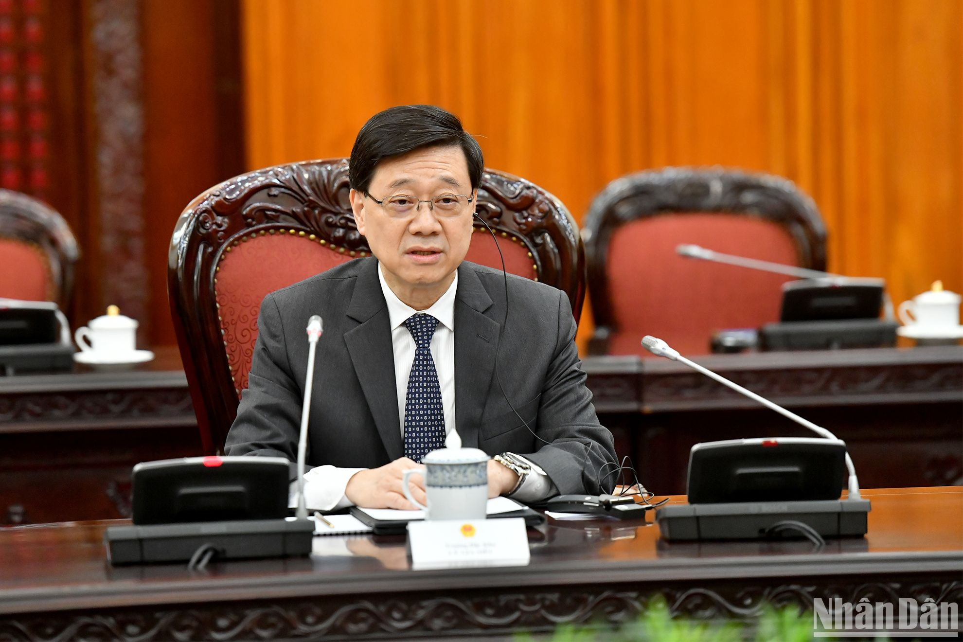 Trưởng Khu hành chính đặc biệt Hồng Kông (Trung Quốc) Lý Gia Siêu phát biểu tại cuộc hội đàm.