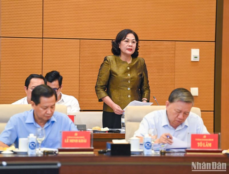 Thống đốc Ngân hàng nhà nước Nguyễn Thị Hồng phát biểu ý kiến tại hội nghị.