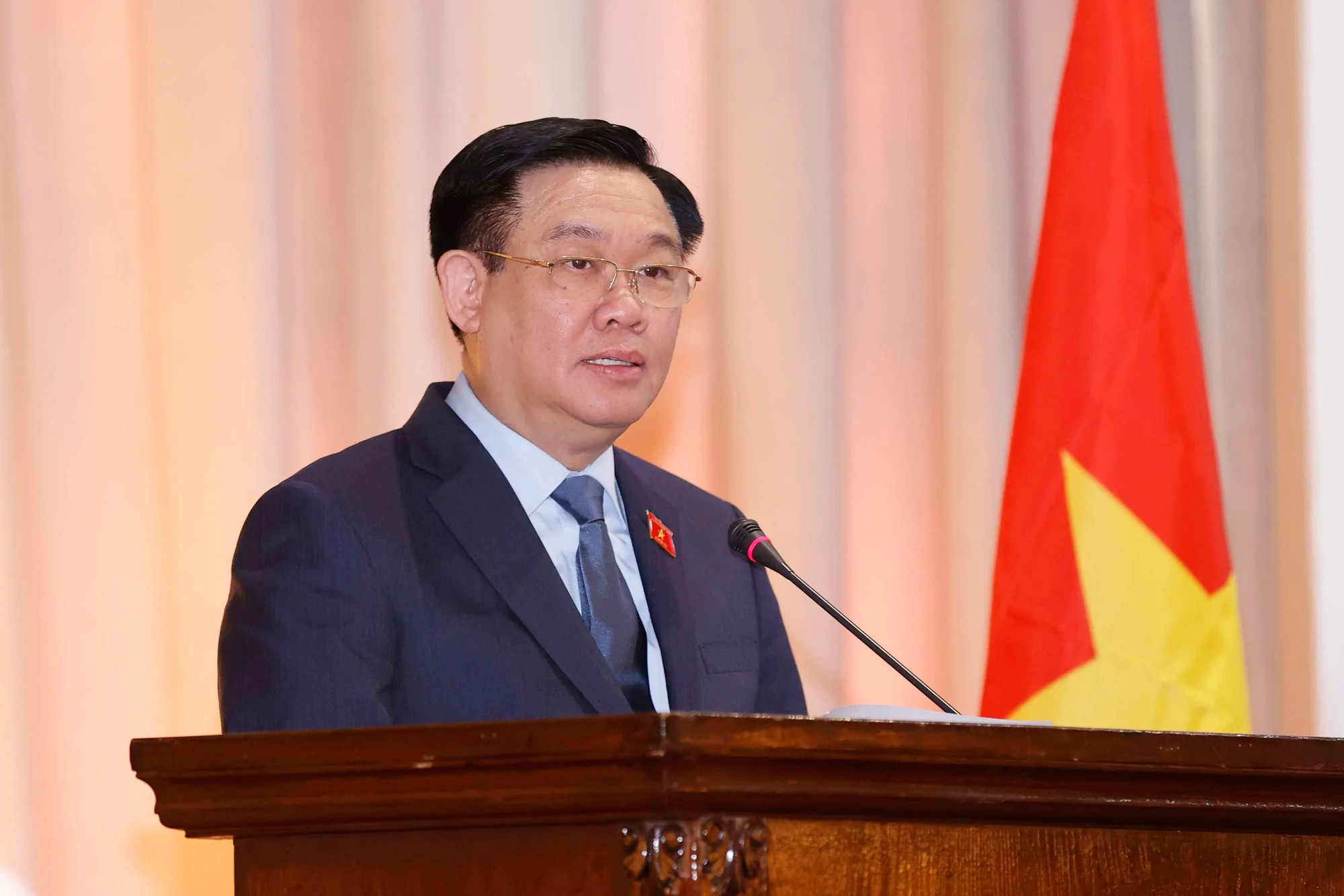 Chủ tịch Quốc hội Vương Đình Huệ có bài phát biểu quan trọng về quan hệ “Việt Nam-Iran hợp tác vì hòa bình và phát triển” tại Viện nghiên cứu Chính trị và Quan hệ quốc tế Iran. Ảnh: Doãn Tấn