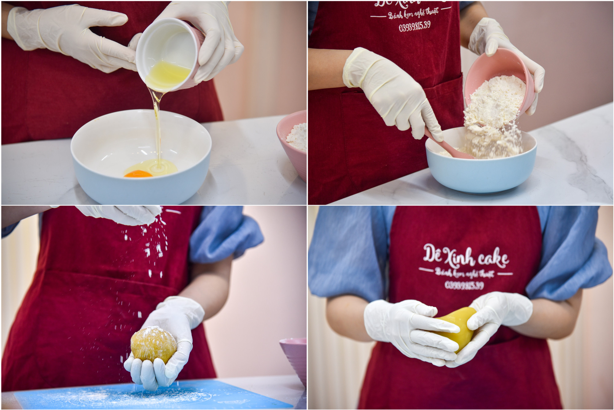 Những công đoạn làm bánh được Dương thực hiện một cách tỉ mỉ và cẩn thận, đây là công đoạn tạo hình đòi hỏi sự khéo tay và kinh nghiệm làm bánh lâu năm.