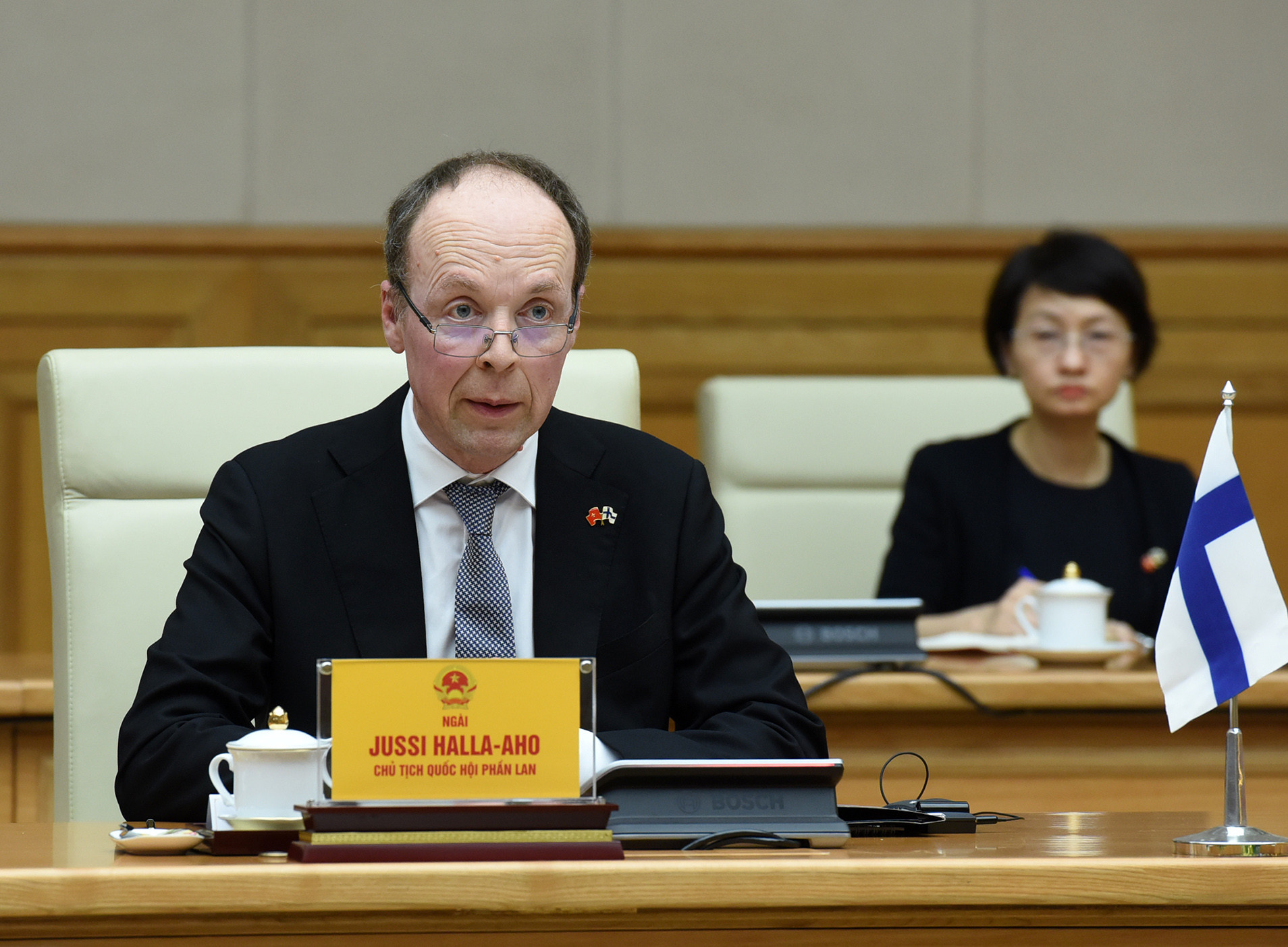 Chủ tịch Quốc hội Phần Lan Jussi Halla-aho phát biểu.