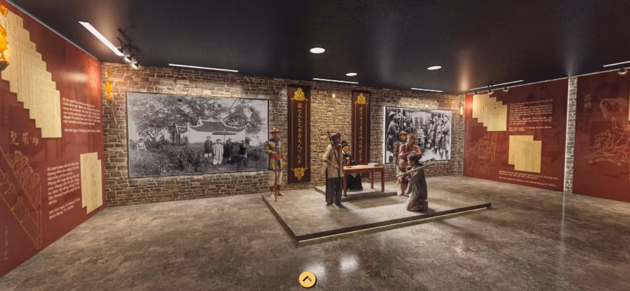 Hình ảnh một buổi xử phạt được phục dựng trong triển lãm 3D.