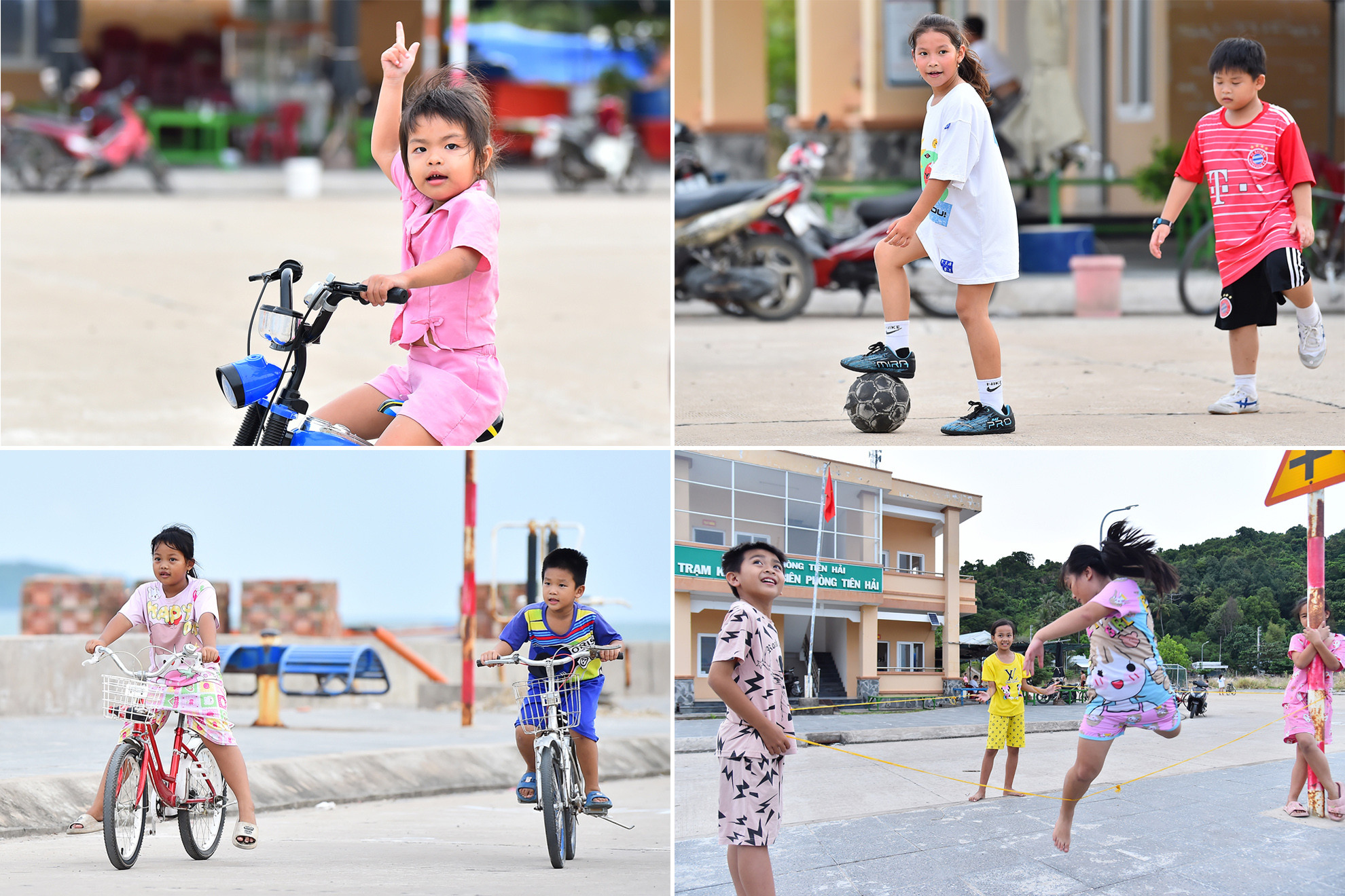 Ở một góc khác những đứa trẻ sau giờ học lại rủ nhau chơi nhảy dây, đạp xe đạp hoặc tò mò kể cho nhau nghe về sự xuất hiện của những vị khách mới đặt chân lên đảo.