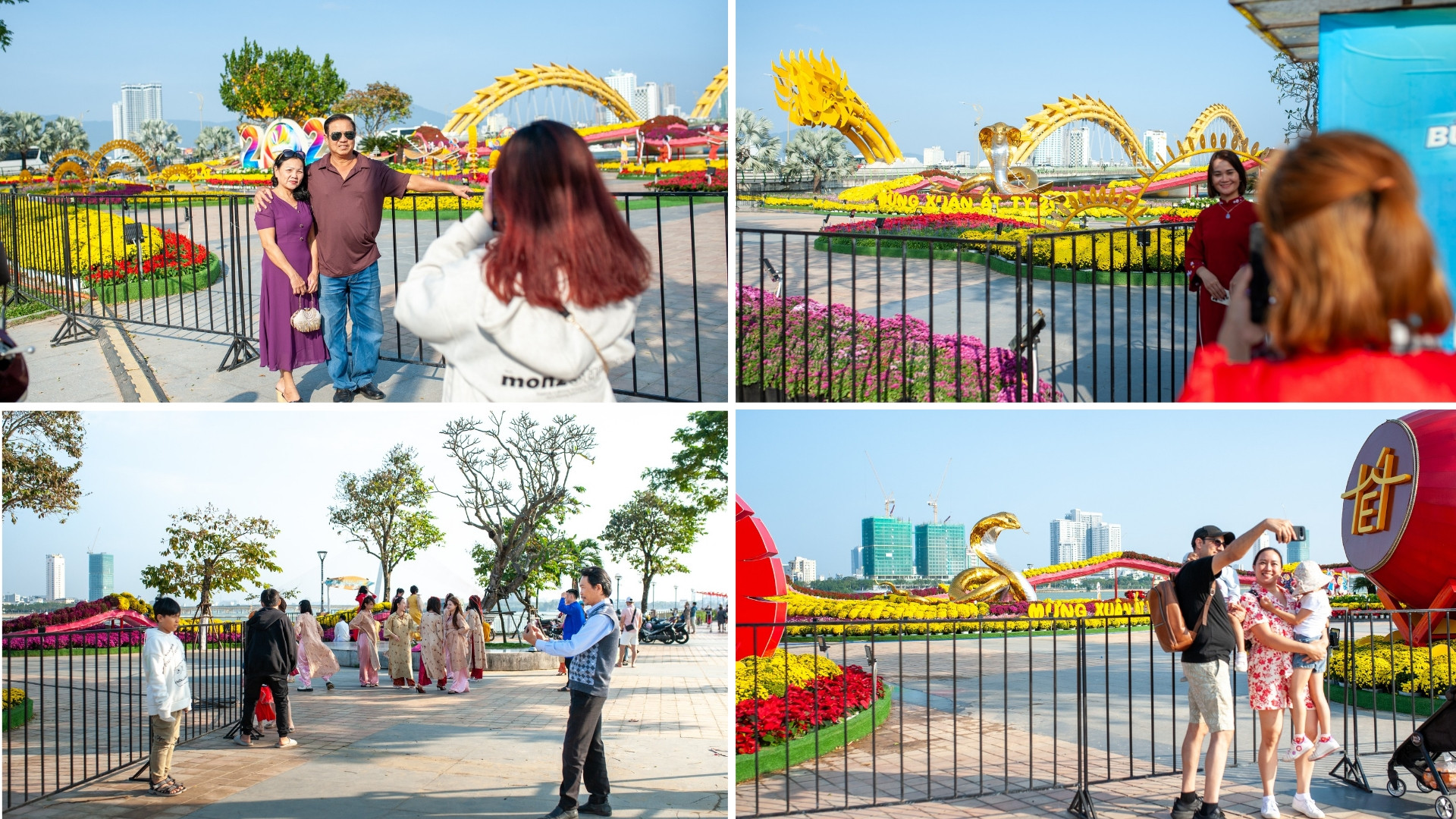 Nhiều người dân và du khách trên địa bàn thành phố Đà Nẵng tranh thủ lưu lại những hình ảnh trước khi đường hoa Bạch Đằng mở cửa.