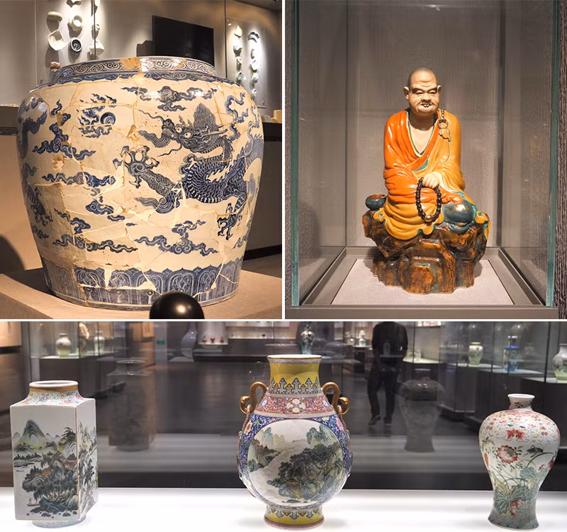 Các hiện vật gốm sứ trưng bày ở Bảo tàng gốm sứ.