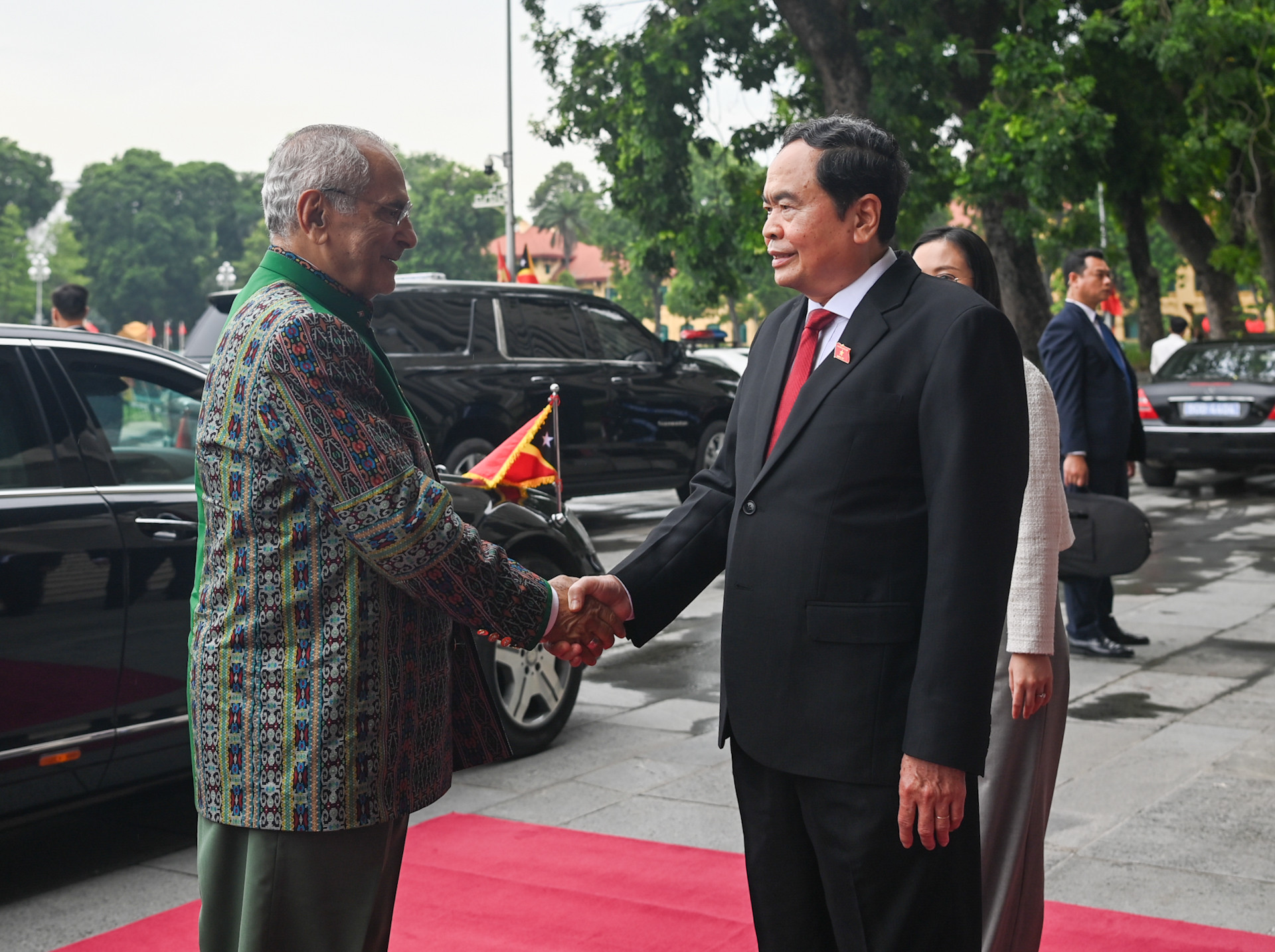 Chủ tịch Quốc hội Trần Thanh Mẫn chào mừng Tổng thống Timor-Leste Jose Ramos-Horta.
