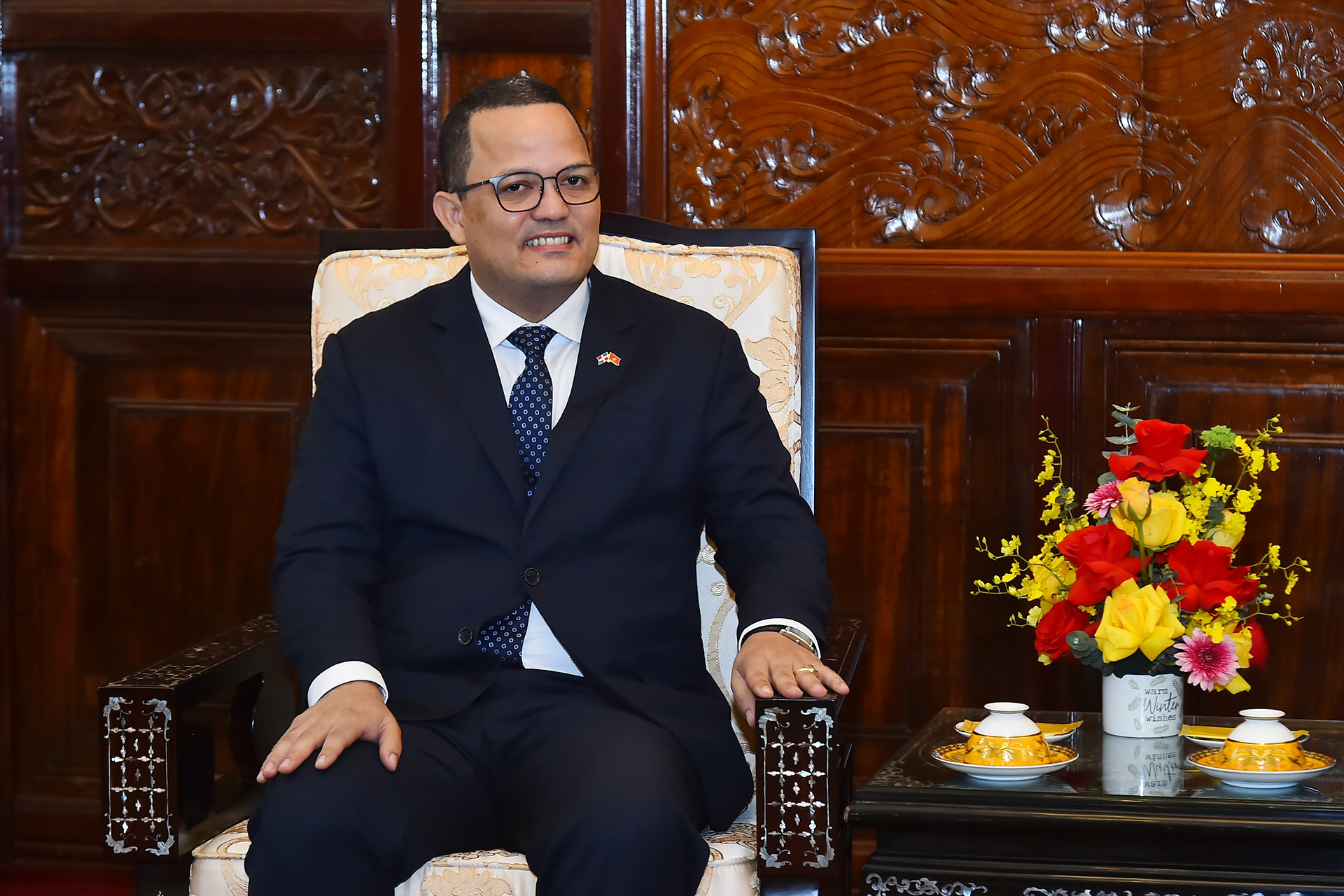 Đại sứ Cộng hoà Dominicana Jaime Francisco Rodriguez phát biểu tại buổi tiếp.