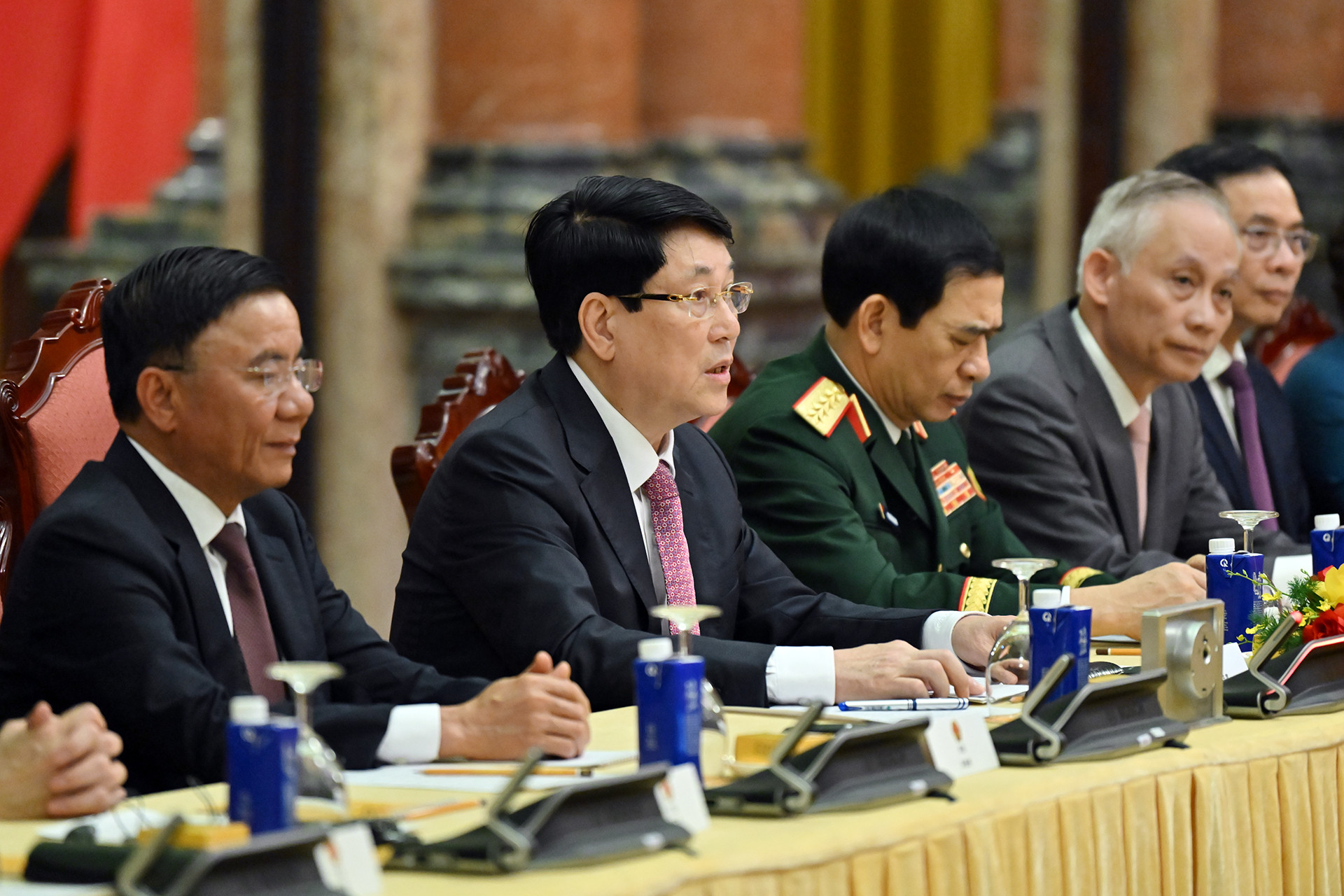 Chủ tịch nước Lương Cường phát biểu tại hội đàm.