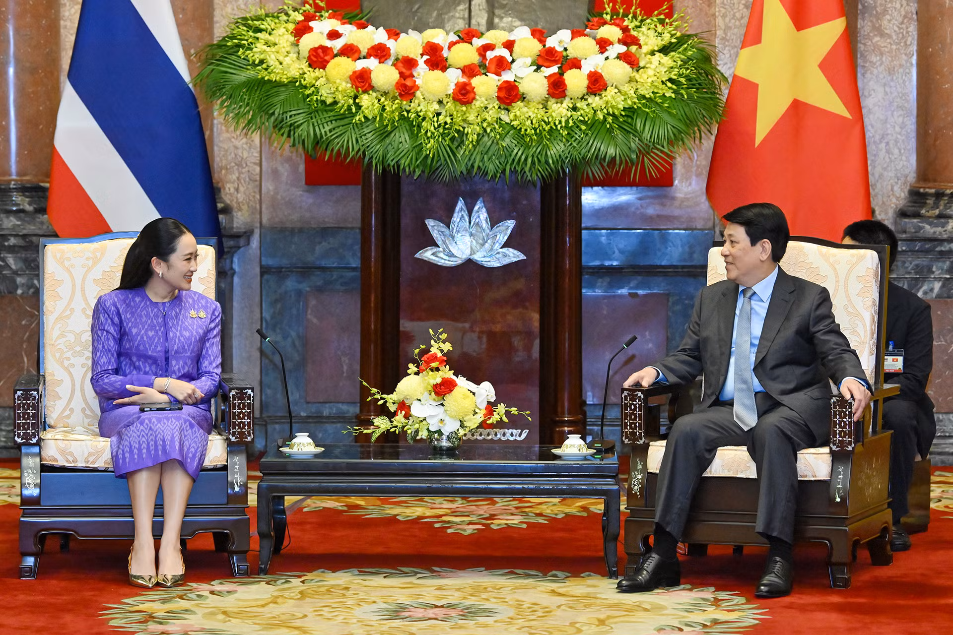 Chủ tịch nước Lương Cường tiếp Thủ tướng Thái Lan Paetongtarn Shinawatra.