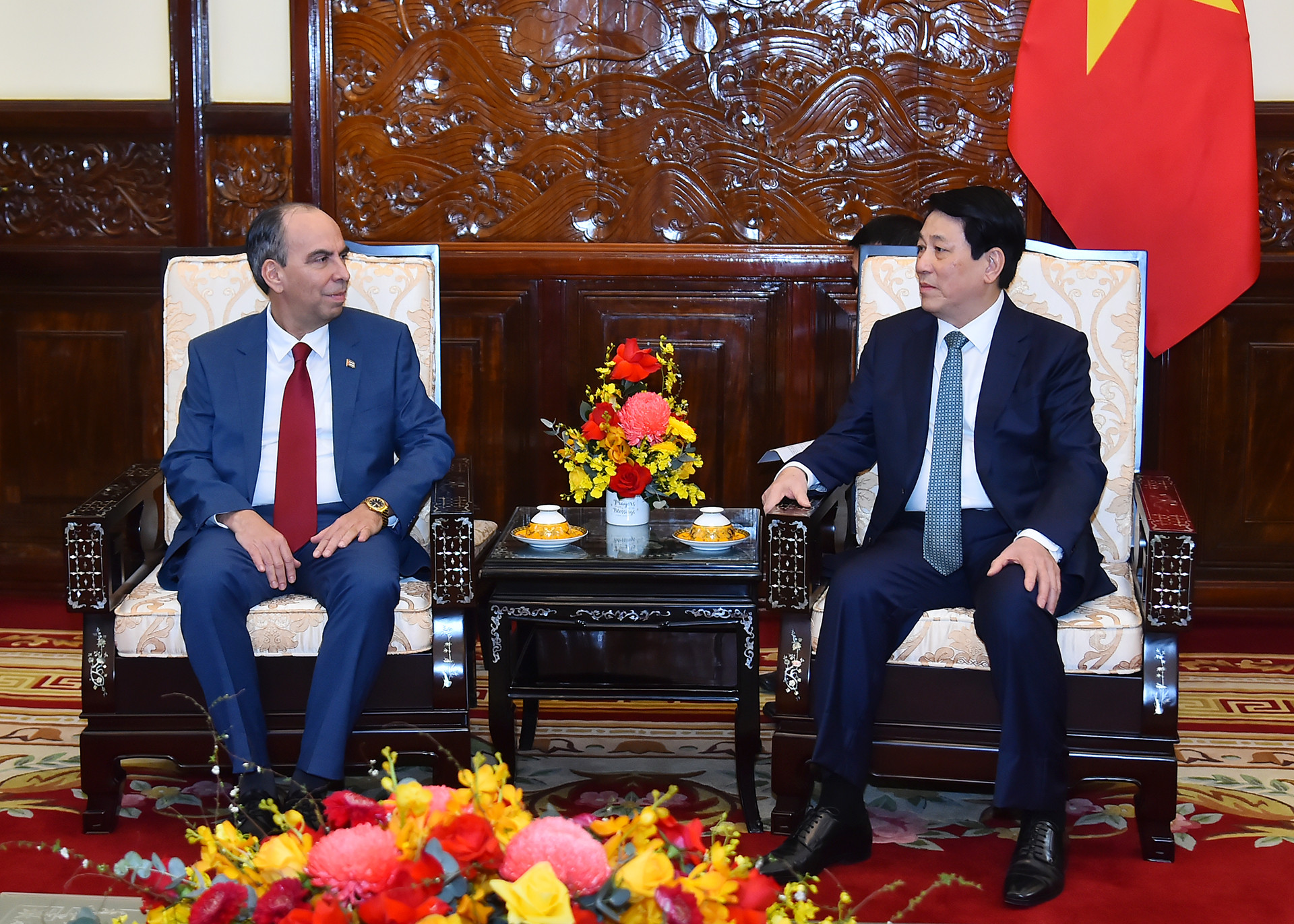 Chủ tịch nước Lương Cường tiếp Đại sứ Cuba tại Việt Nam Rogelio Polanco Fuentes.