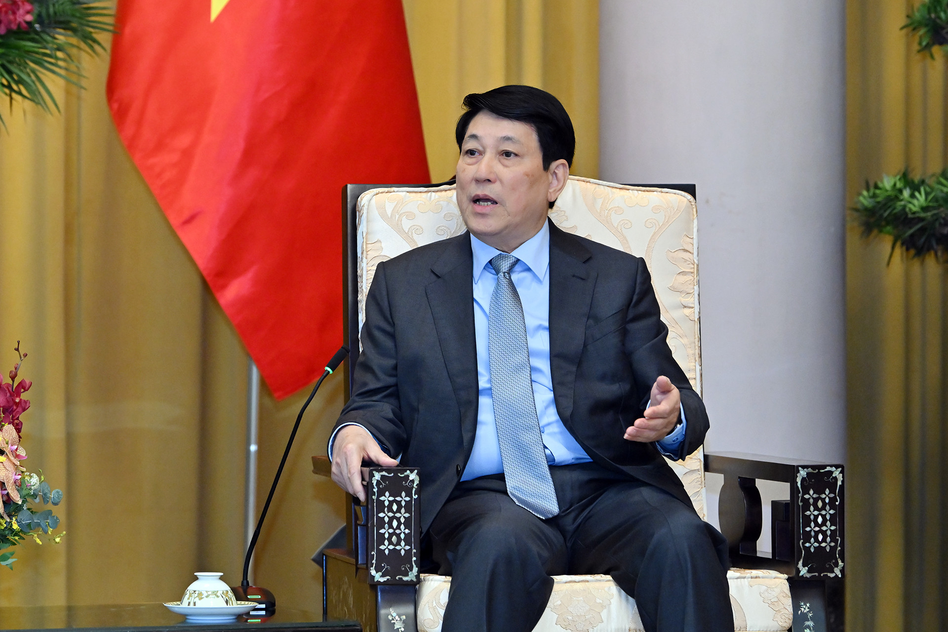 Chủ tịch nước Lương Cường phát biểu tại buổi tiếp.