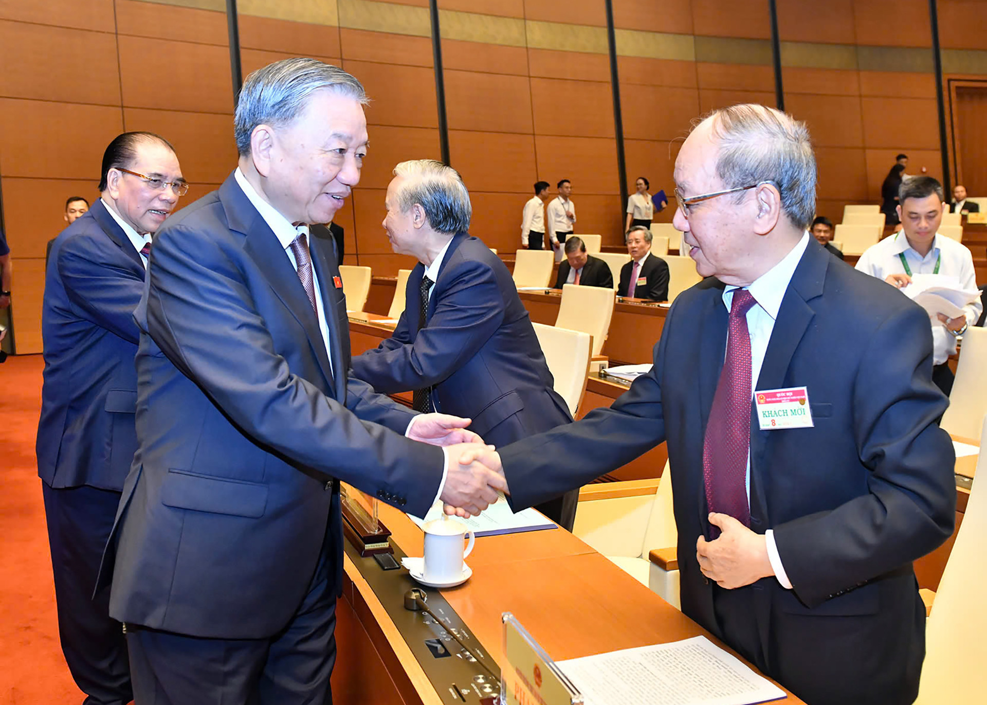 Tổng Bí thư, Chủ tịch nước Tô Lâm, nguyên Tổng Bí thư Nông Đức Mạnh với các đại biểu tại phiên khai mạc.