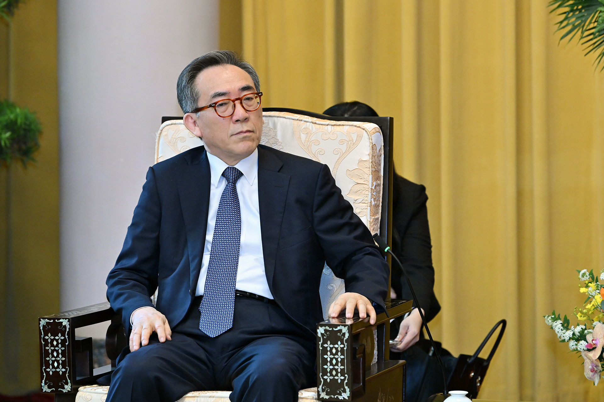 Bộ trưởng Ngoại giao Hàn Quốc Cho Tae-yul phát biểu tại buổi tiếp.