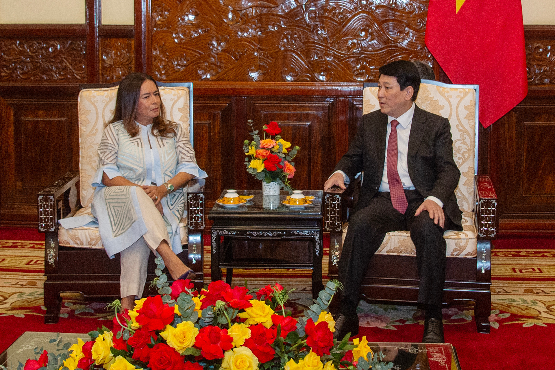 Chủ tịch nước Lương Cường tiếp Đại sứ Cộng hòa Panama Nubiela Yanarith Ayala Modes tại buổi lễ. Chủ tịch nước Lương Cường tiếp Đại sứ Cộng hòa Panama Nubiela Yanarith Ayala Modes tại buổi lễ.