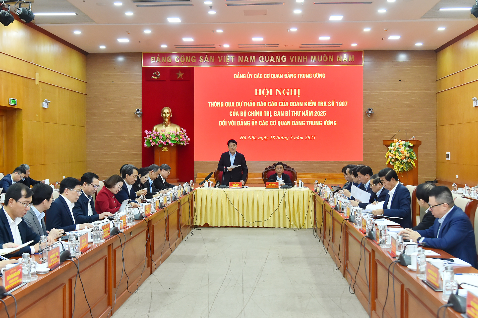 Quang cảnh Hội nghị thông qua Dự thảo Báo cáo của Đoàn kiểm tra số 1907 của Bộ Chính trị, Ban Bí thư năm 2025 đối với Đảng ủy các cơ quan Đảng Trung ương.