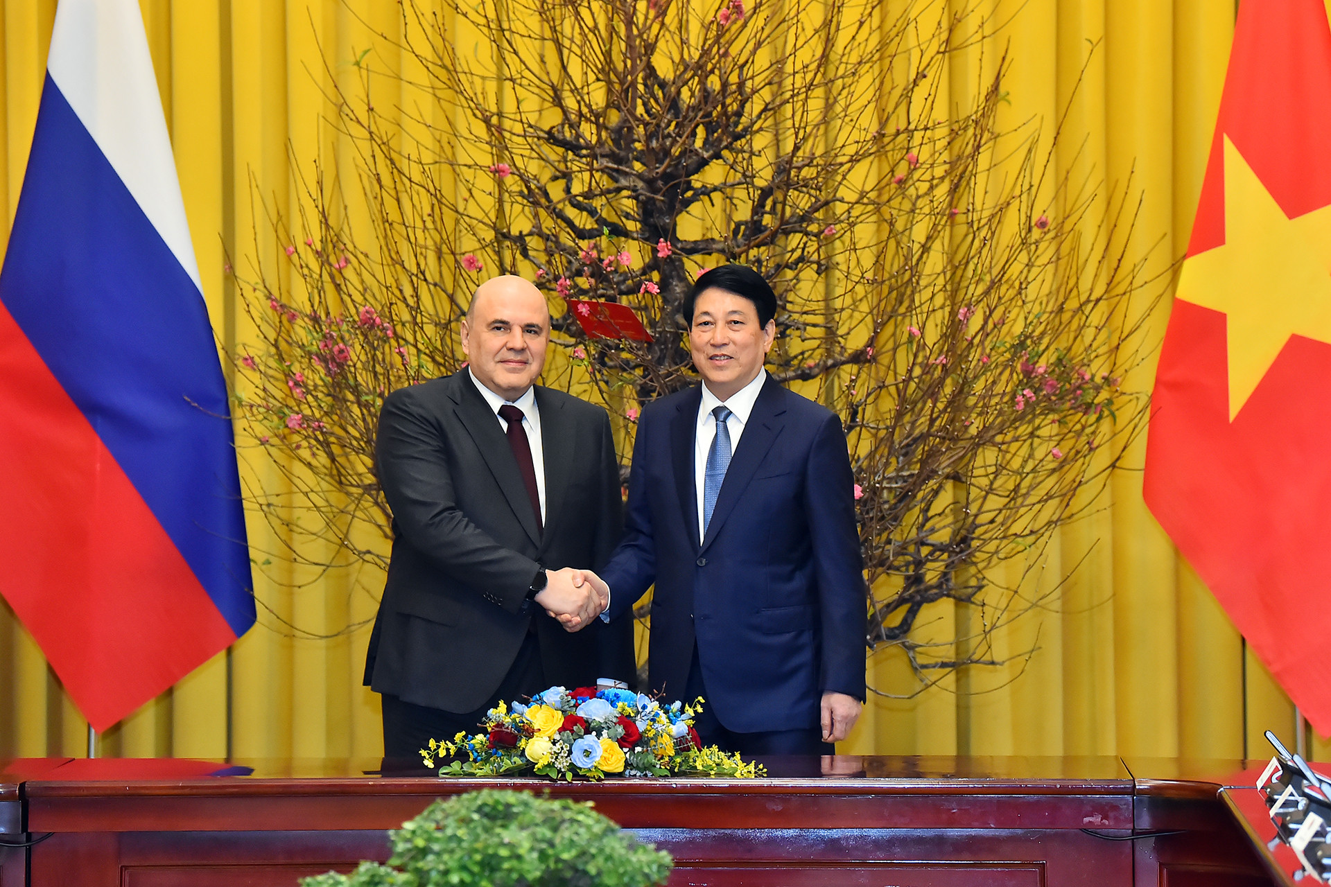 Chủ tịch nước Lương Cường và Thủ tướng Liên bang Nga Mikhail Vladimirovich Mishustin.