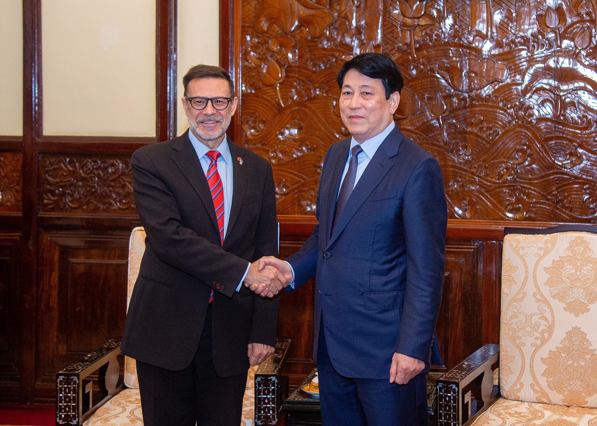 Chủ tịch nước Lương Cường và Đại sứ Australia Andrew Goledzinowski tại buổi tiếp.