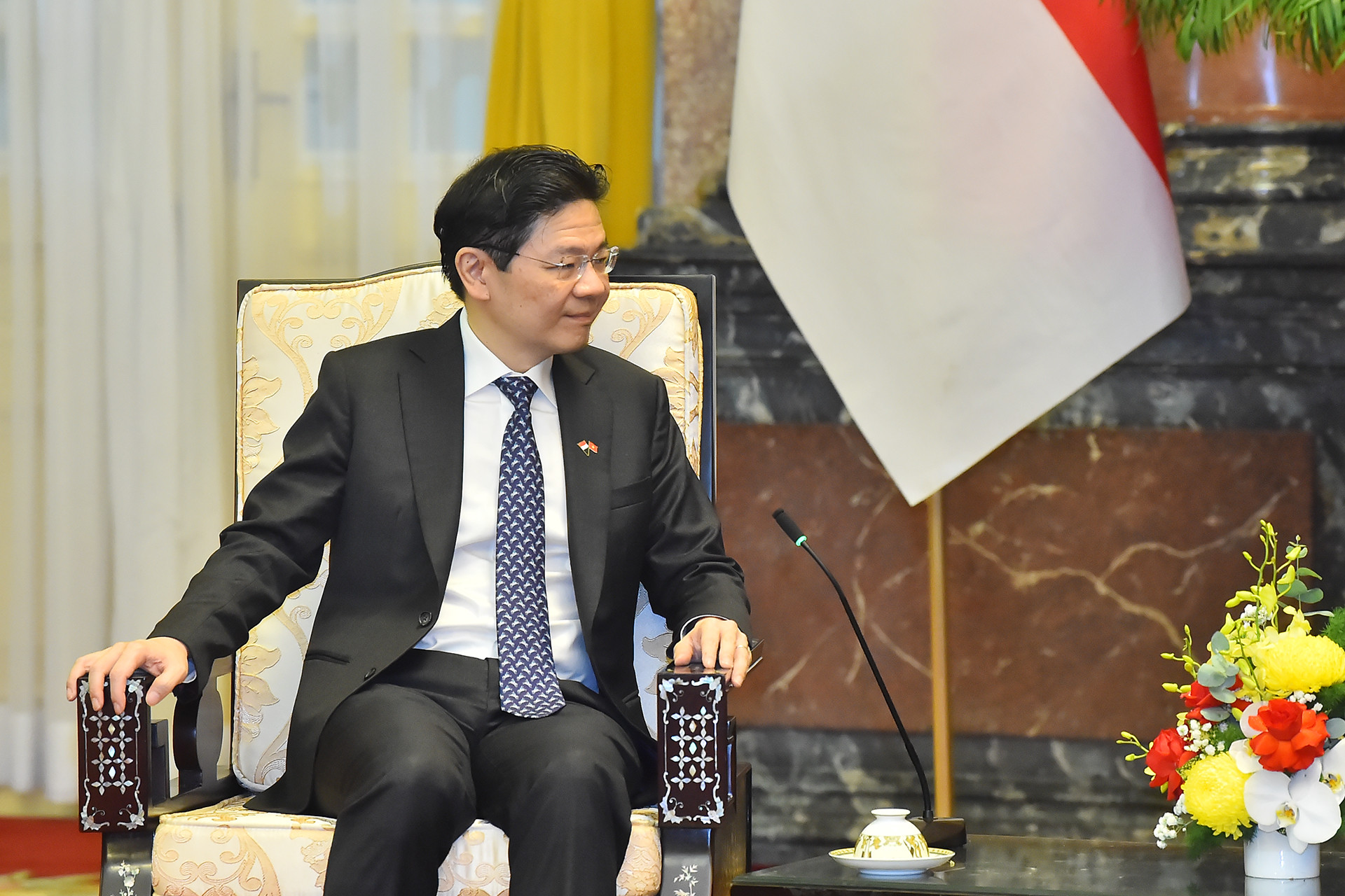 Thủ tướng Singapore Lawrence Wong phát biểu tại buổi tiếp.