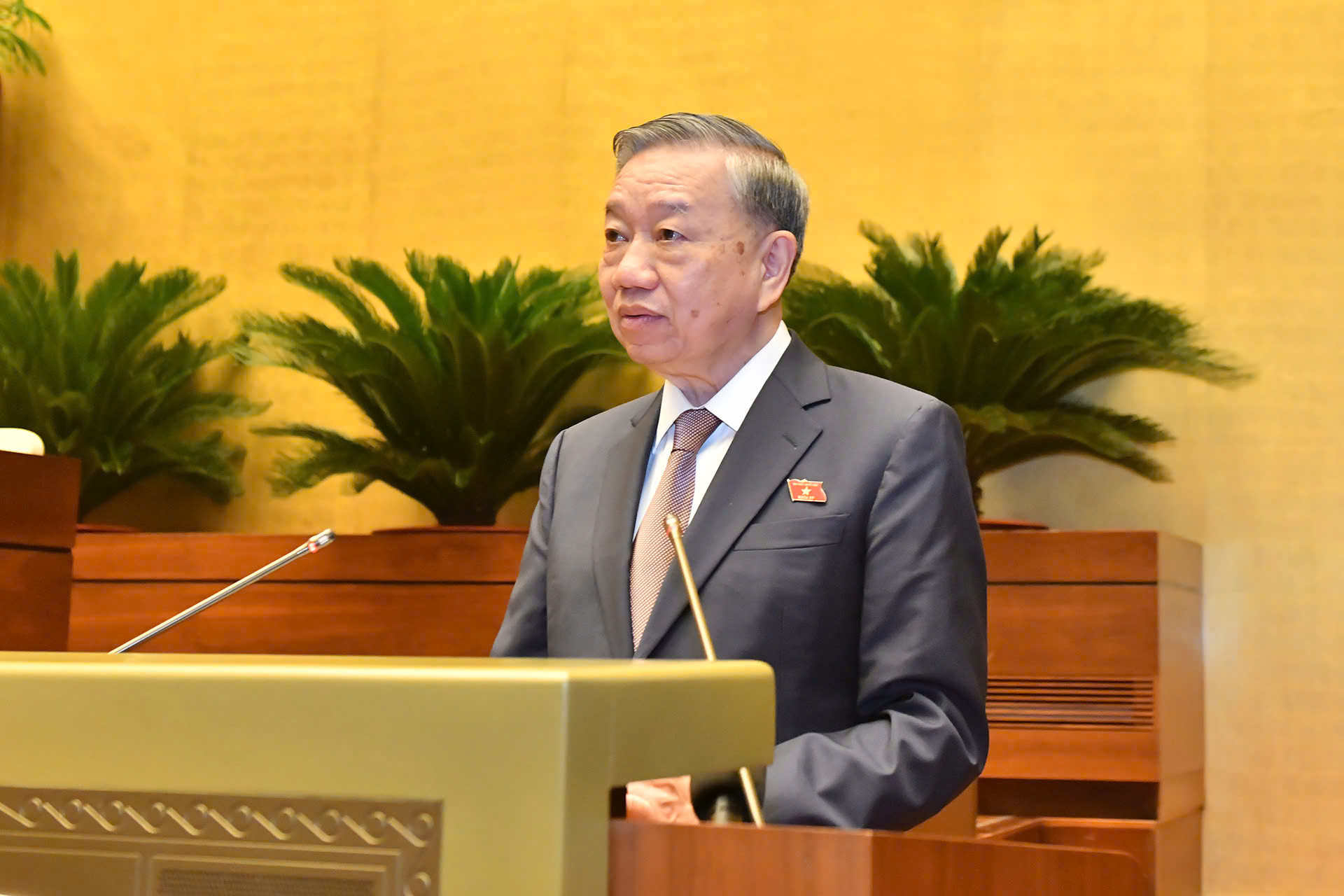 Phát biểu tại phiên khai mạc, Tổng Bí thư, Chủ tịch nước Tô Lâm nhấn mạnh, Kỳ họp thứ 8 Quốc hội khóa XV là kỳ họp có khối lượng công việc lớn nhất kể từ đầu nhiệm kỳ đến nay, cũng là kỳ họp đầu tiên có trách nhiệm về thể chế hóa nghị quyết của Trung ương lần thứ mười khóa XIII, khẩn trương đưa chủ trương của Đảng vào thực tiễn cuộc sống và giải quyết nhiều vấn đề quan trọng khác của đất nước.