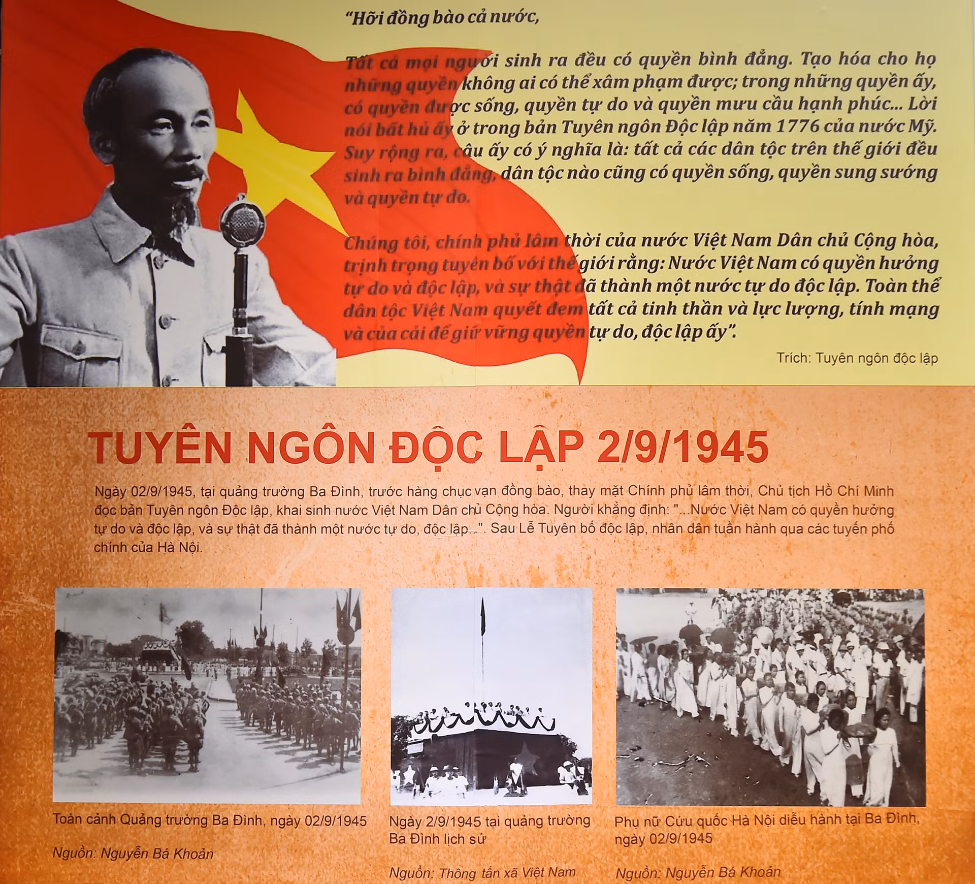 Quảng trường Ba Đình (Thủ đô Hà Nội), ngày 2/9/1945, là nơi Chủ tịch Hồ Chí Minh đọc bản Tuyên ngôn Độc lập, khai sinh nước Việt Nam Dân chủ Cộng hòa.