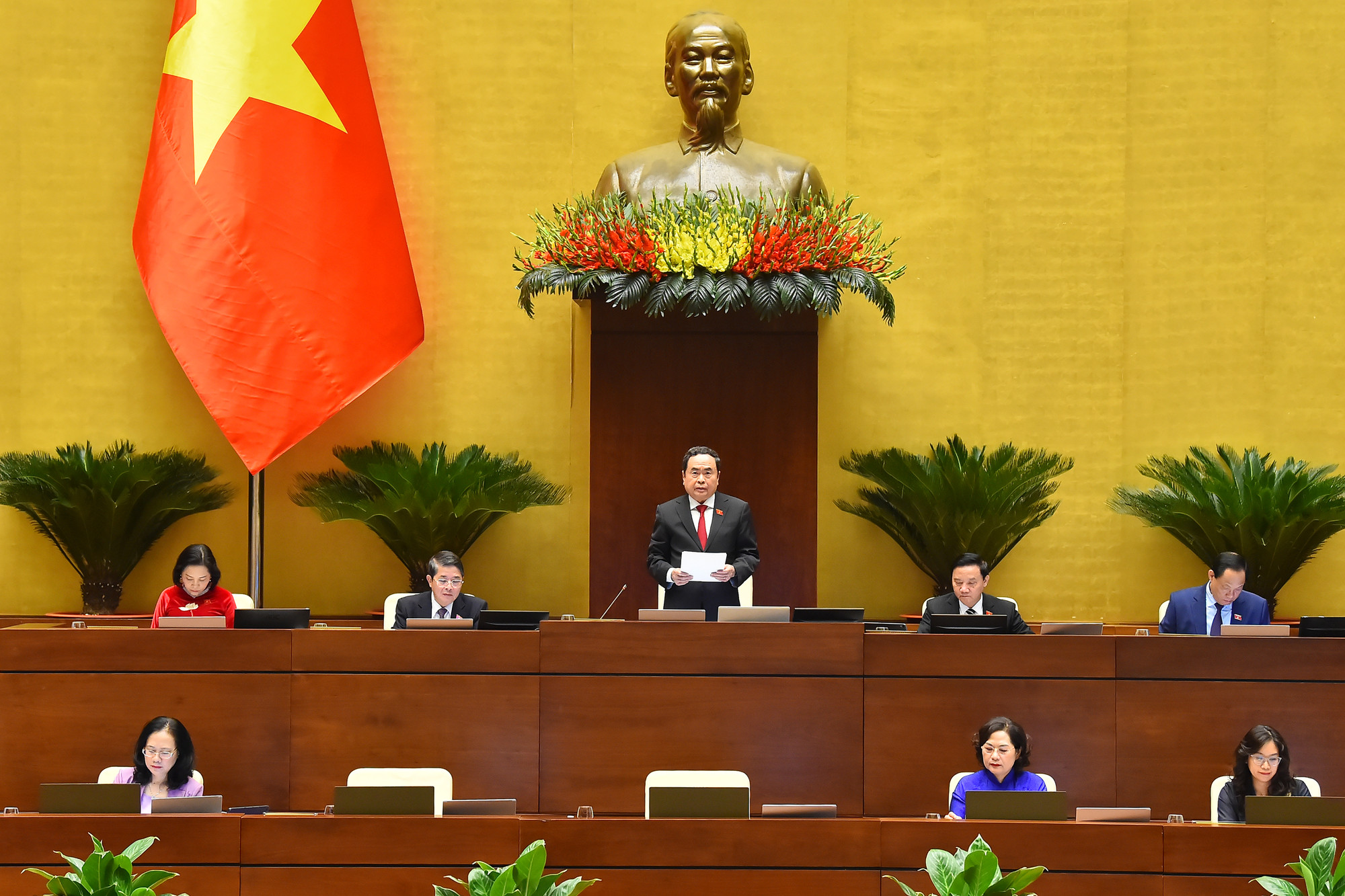 Chủ tịch Quốc hội Trần Thanh Mẫn và các Phó Chủ tịch Quốc hội tại Phiên chất vấn và trả lời chất vấn.