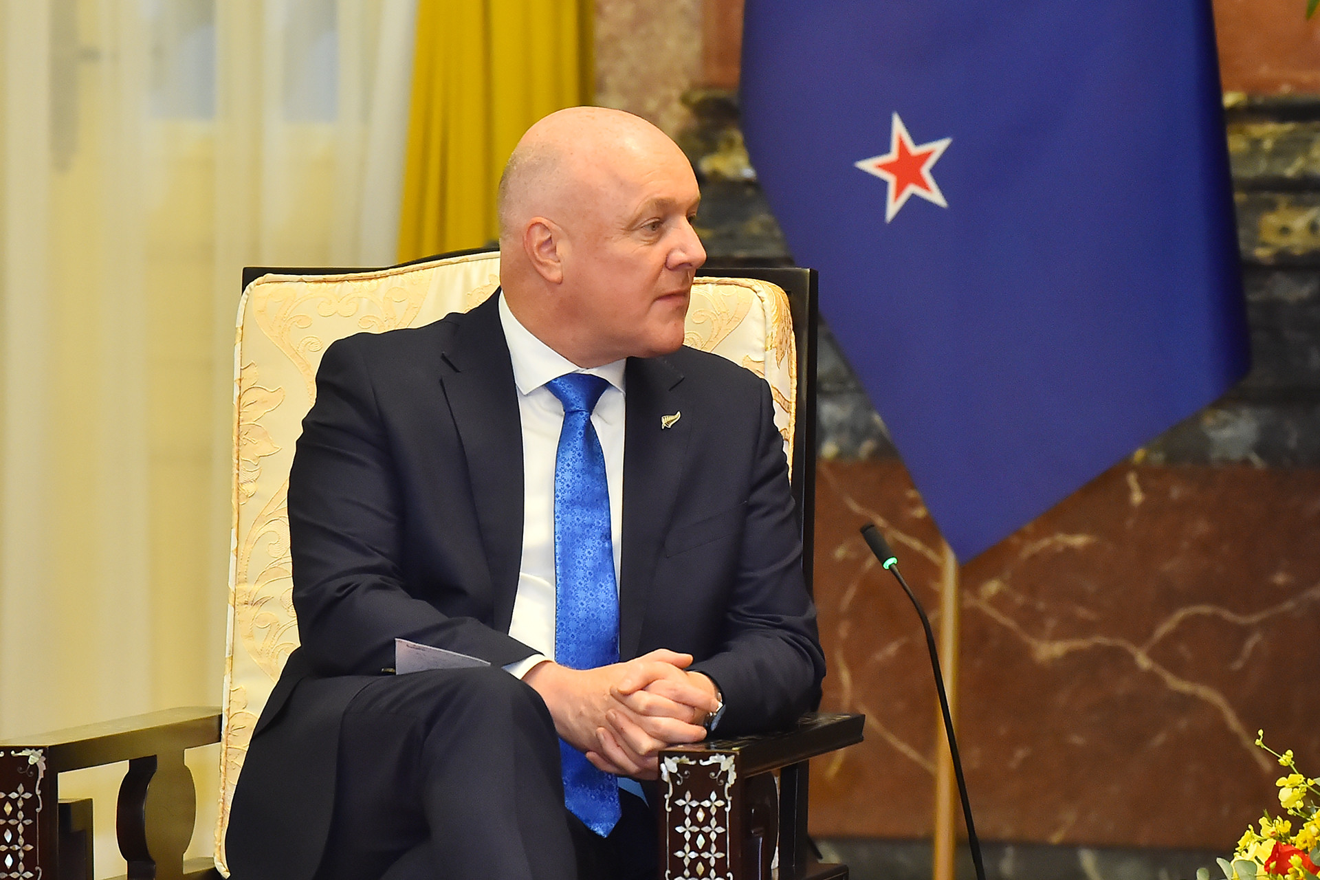 Thủ tướng New Zealand Christopher Luxon phát biểu tại buổi tiếp.