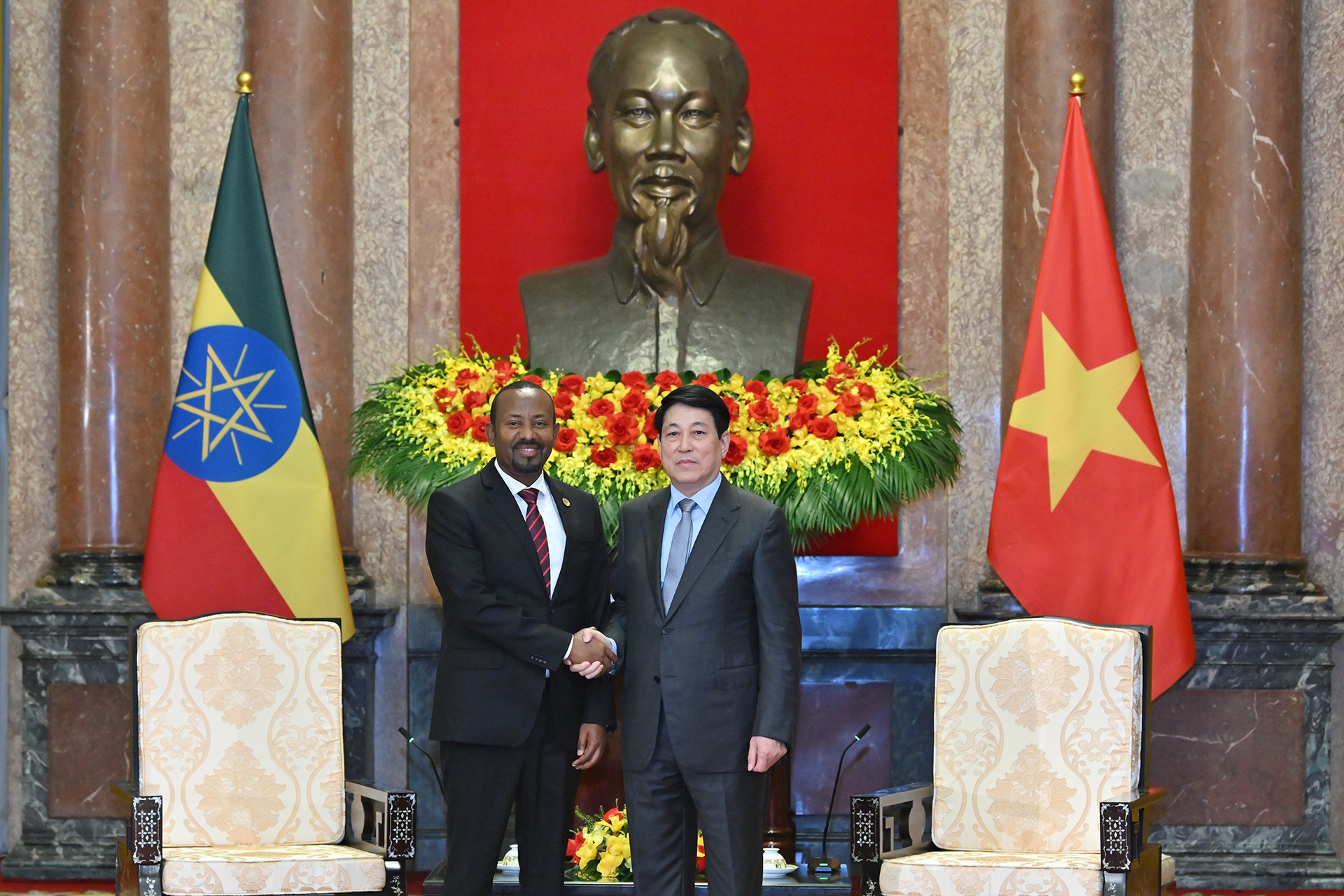 Chủ tịch nước Lương Cường và Thủ tướng Ethiopia Abiy Ahmed Ali tại buổi tiếp.