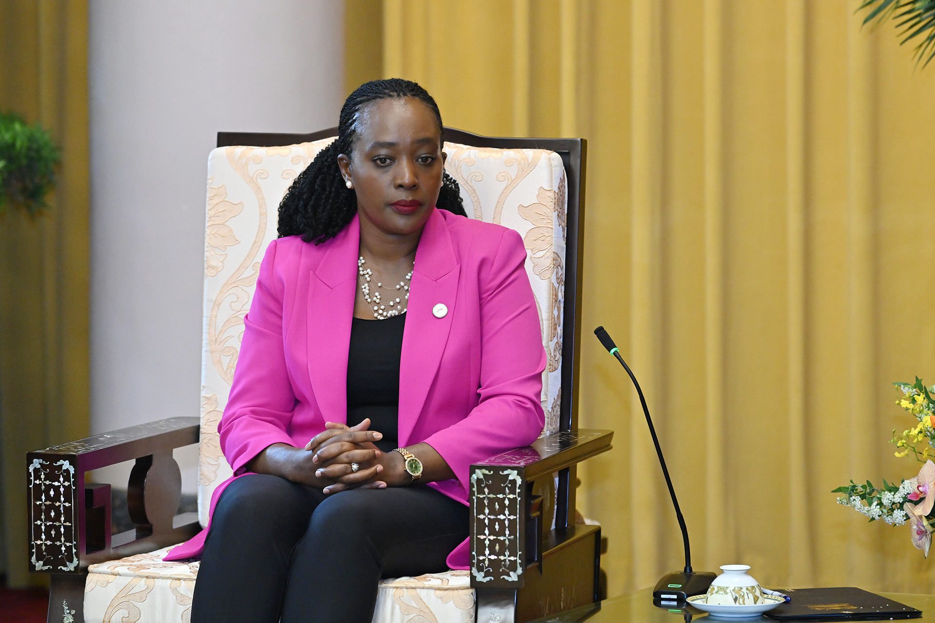 Bộ trưởng Quốc phòng Kenya Soipan Tuya phát biểu tại buổi tiếp.