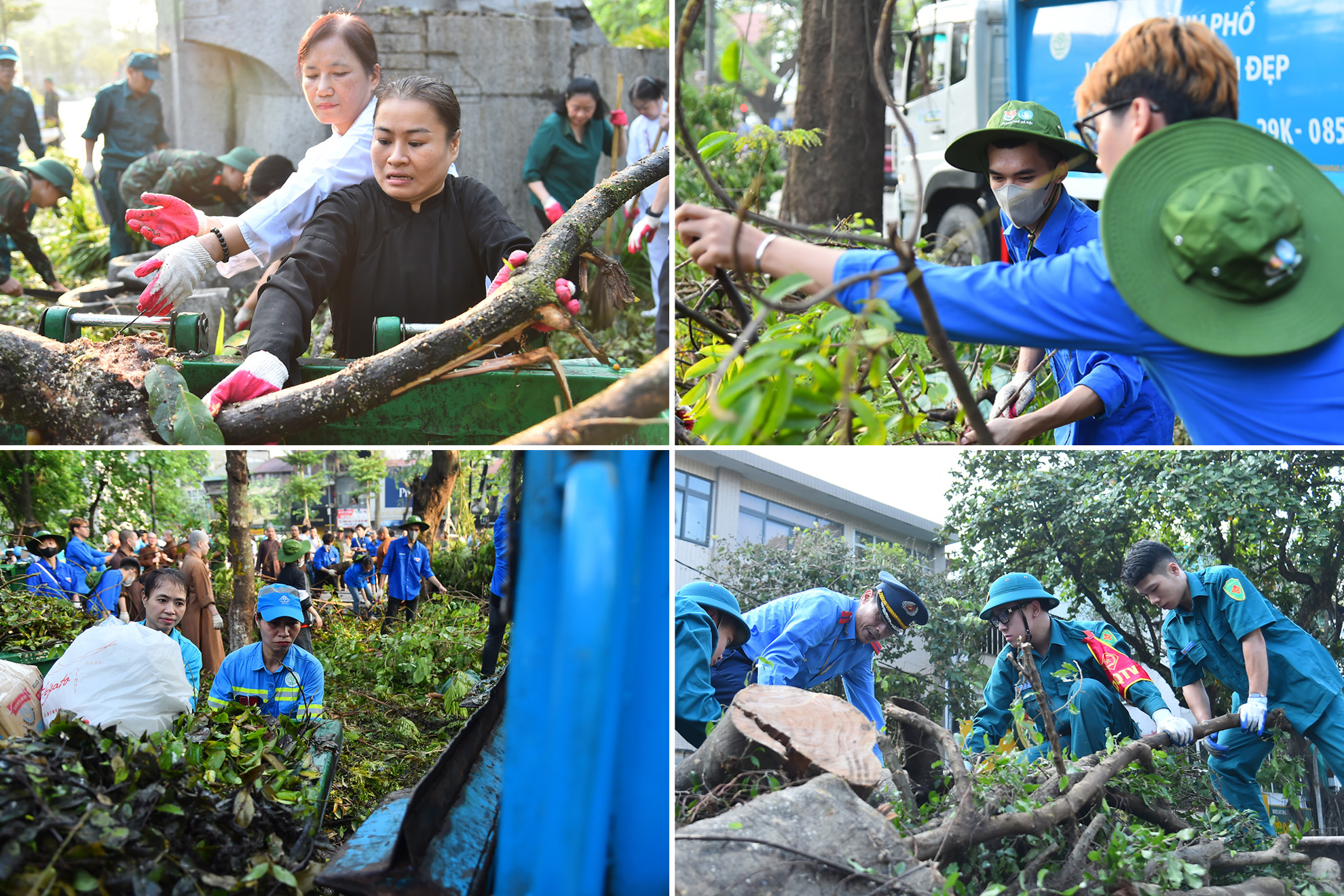 Đông đảo người dân thành phố Hà Nội tham gia dọn dẹp vệ sinh môi trường, khắc phục hậu quả của bão số 3.