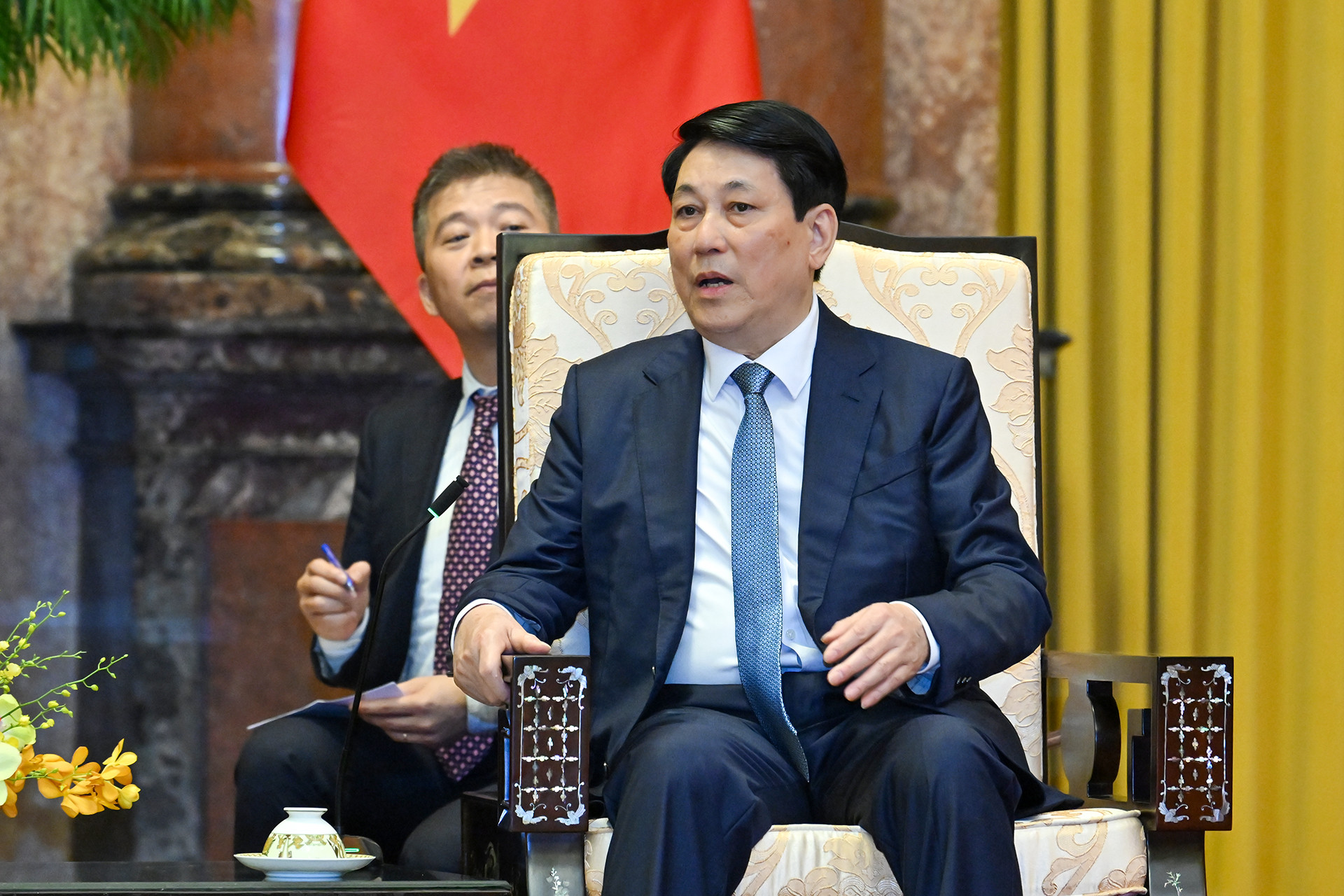 Chủ tịch nước Lương Cường phát biểu tại buổi tiếp.