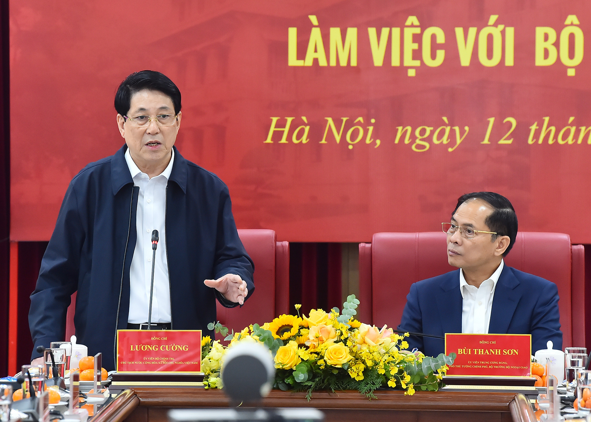 Chủ tịch nước Lương Cường phát biểu ý kiến tại buổi làm việc.