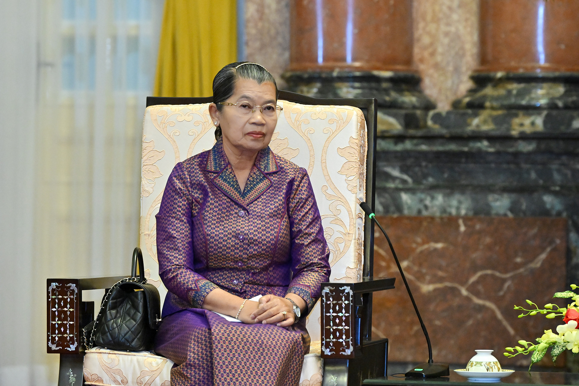 Phó Chủ tịch Đảng Nhân dân Campuchia Men Sam An phát biểu tại buổi tiếp.