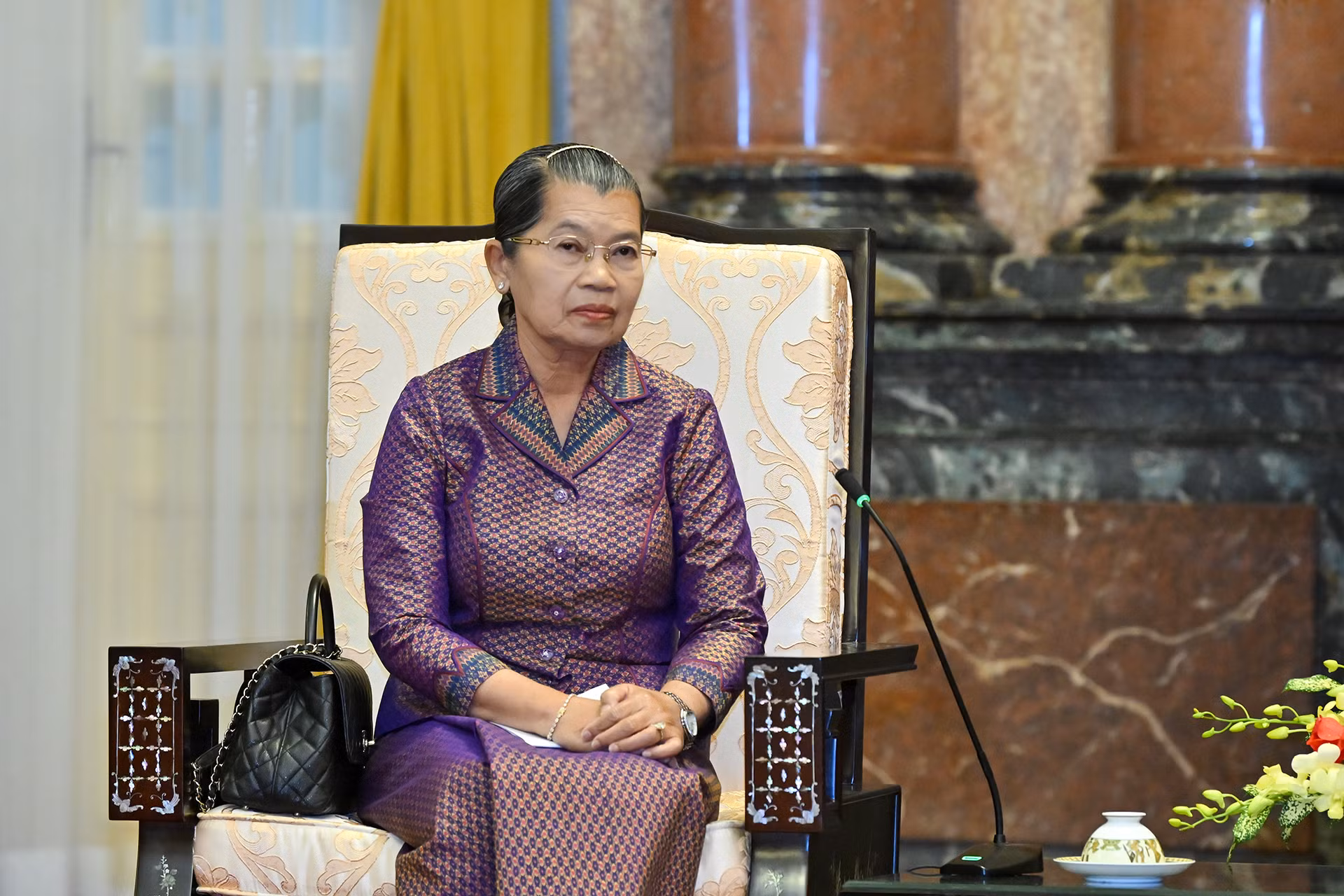 Phó Chủ tịch Đảng Nhân dân Campuchia Men Sam An phát biểu tại buổi tiếp.