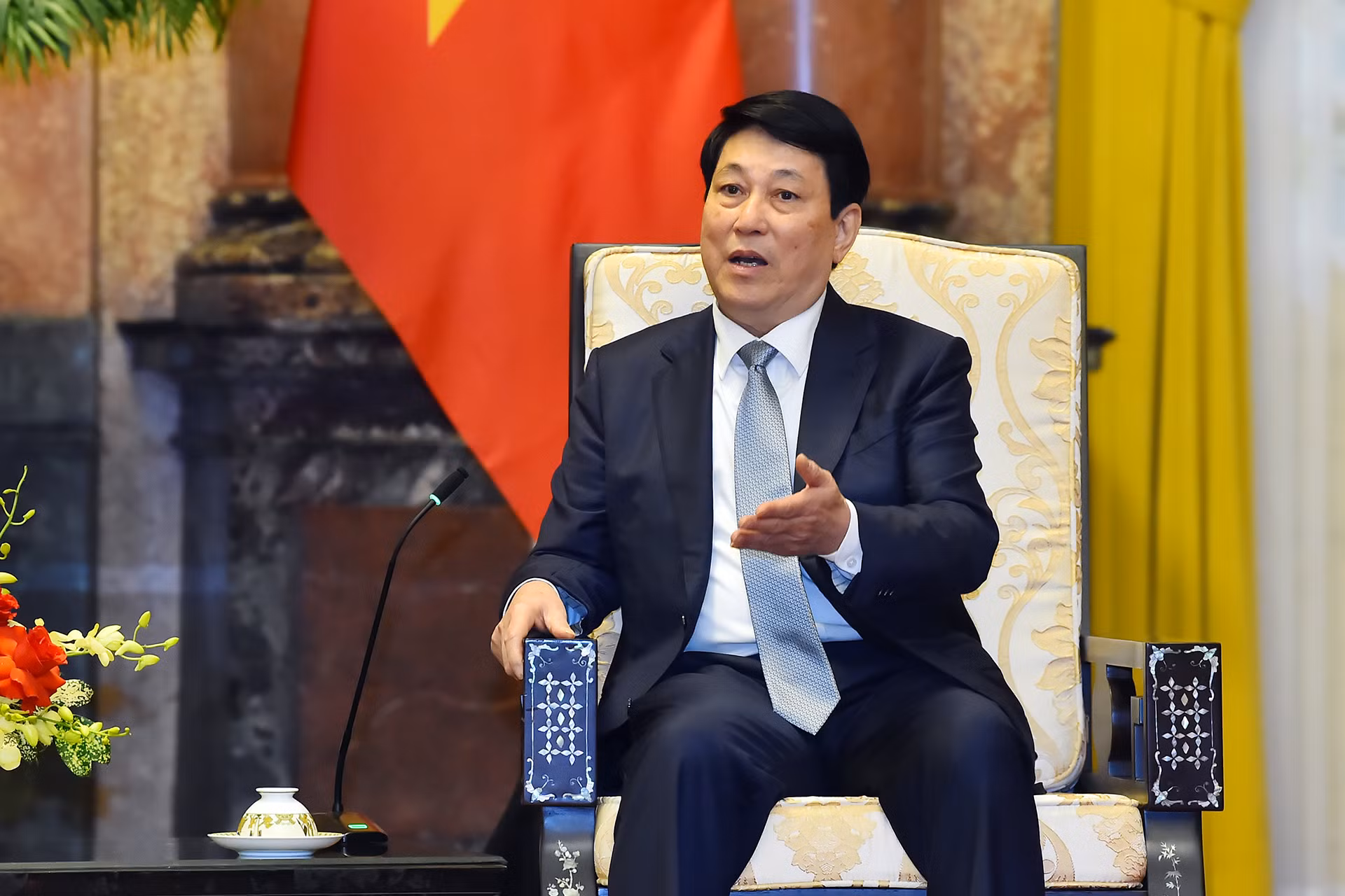 Chủ tịch nước Lương Cường phát biểu tại buổi tiếp. Chủ tịch nước Lương Cường phát biểu tại buổi tiếp.