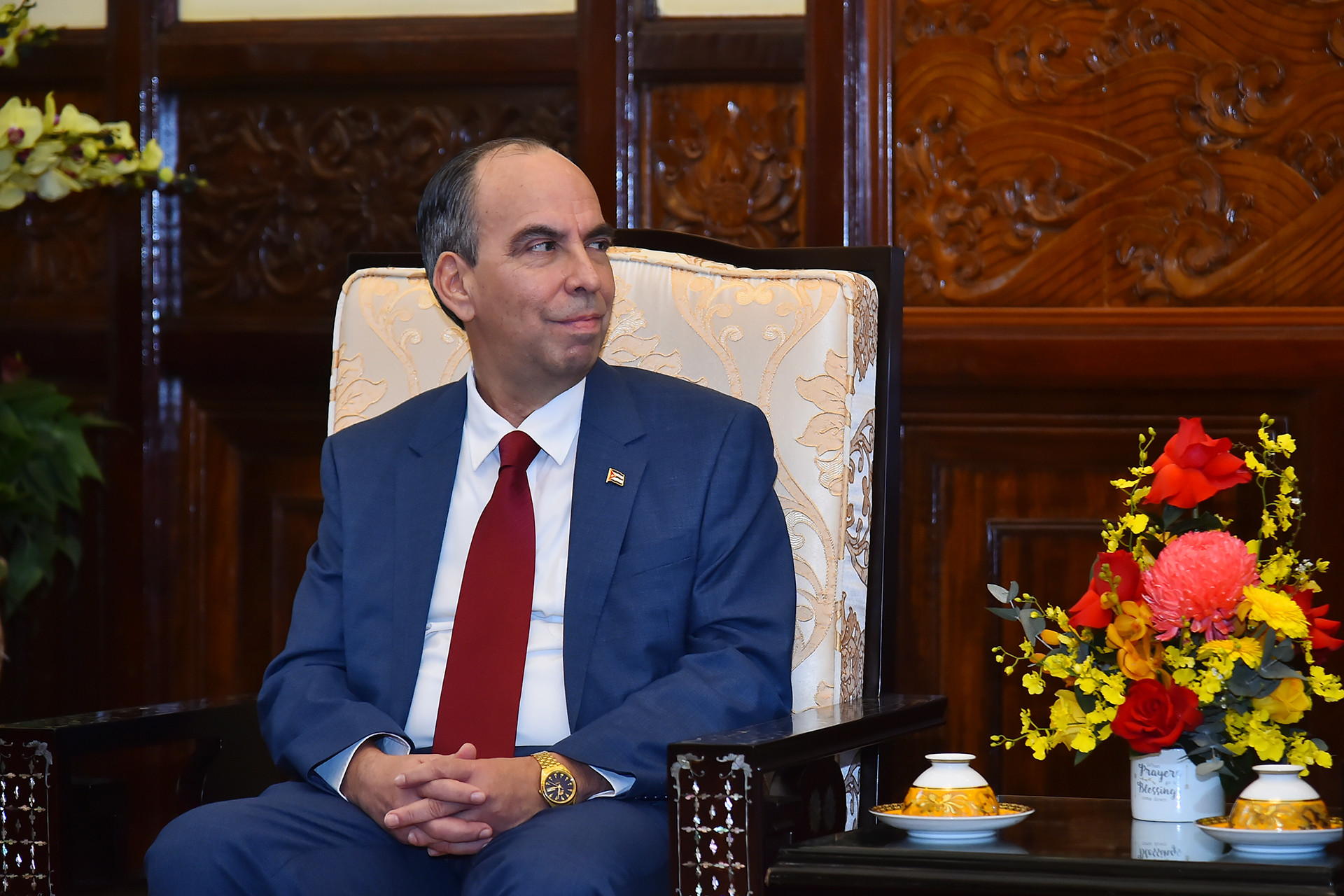 Đại sứ Cuba tại Việt Nam Rogelio Polanco Fuentes phát biểu tại buổi tiếp.