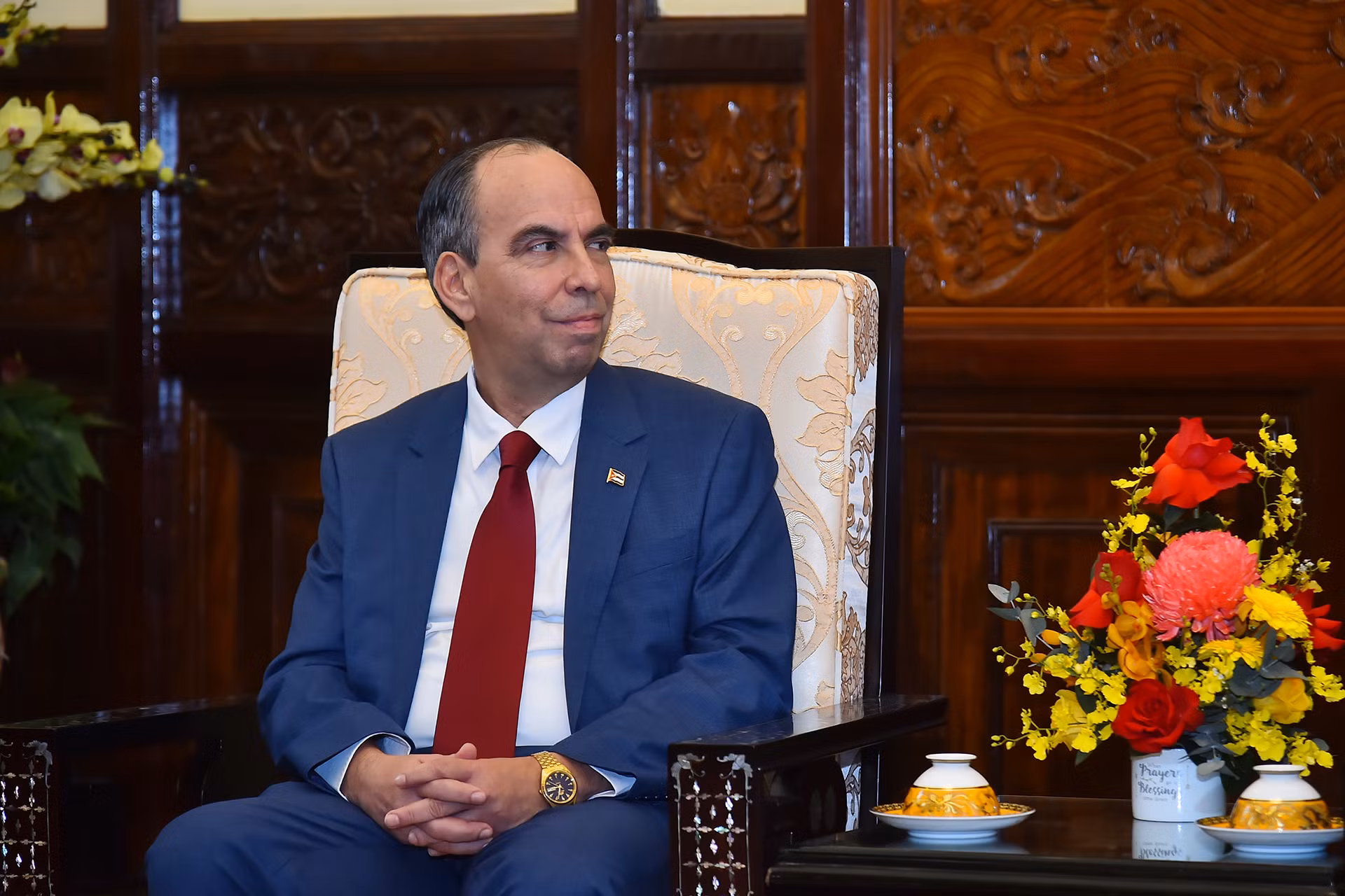 Đại sứ Cuba tại Việt Nam Rogelio Polanco Fuentes phát biểu tại buổi tiếp.