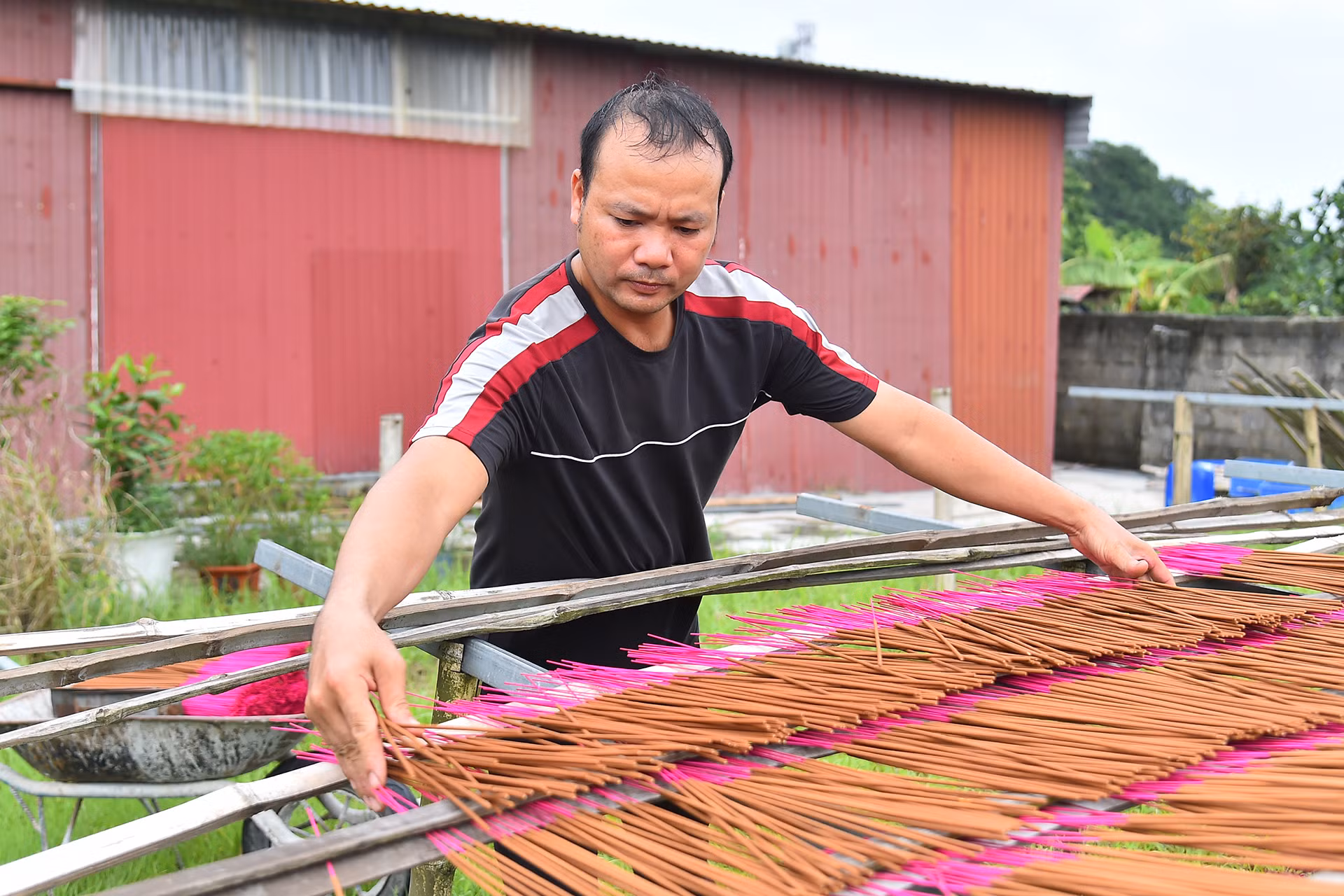 Ở công đoạn se hương, hương sẽ được phơi dưới ánh nắng thay vì sấy khô. Bởi theo người dân, phơi dưới nắng sẽ giúp hương thơm tự nhiên, còn sấy sẽ làm mất đi mùi đặc trưng của hương.