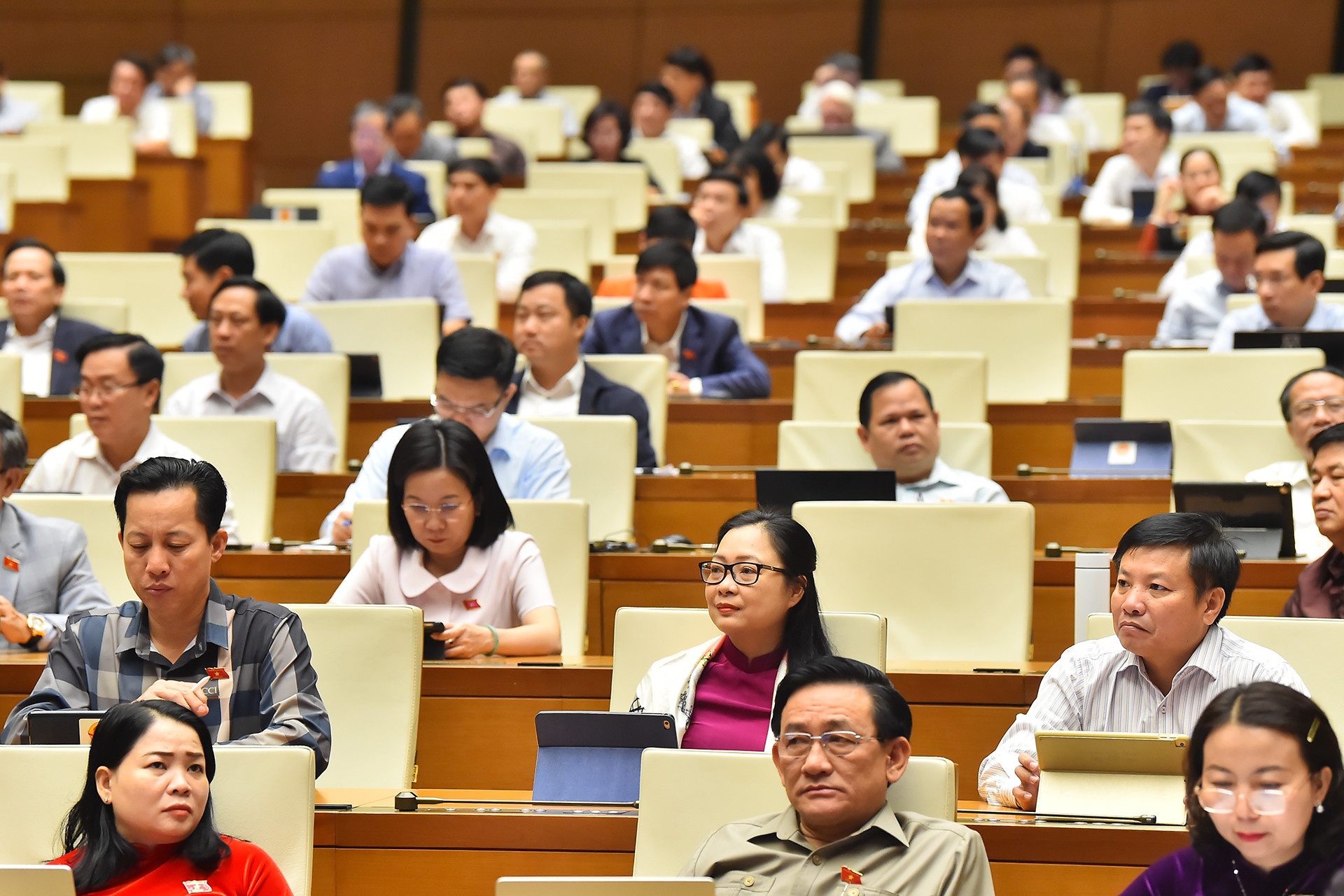 Các đại biểu Quốc hội dự Phiên chất vấn và trả lời chất vấn tại Hội trường Diên Hồng.