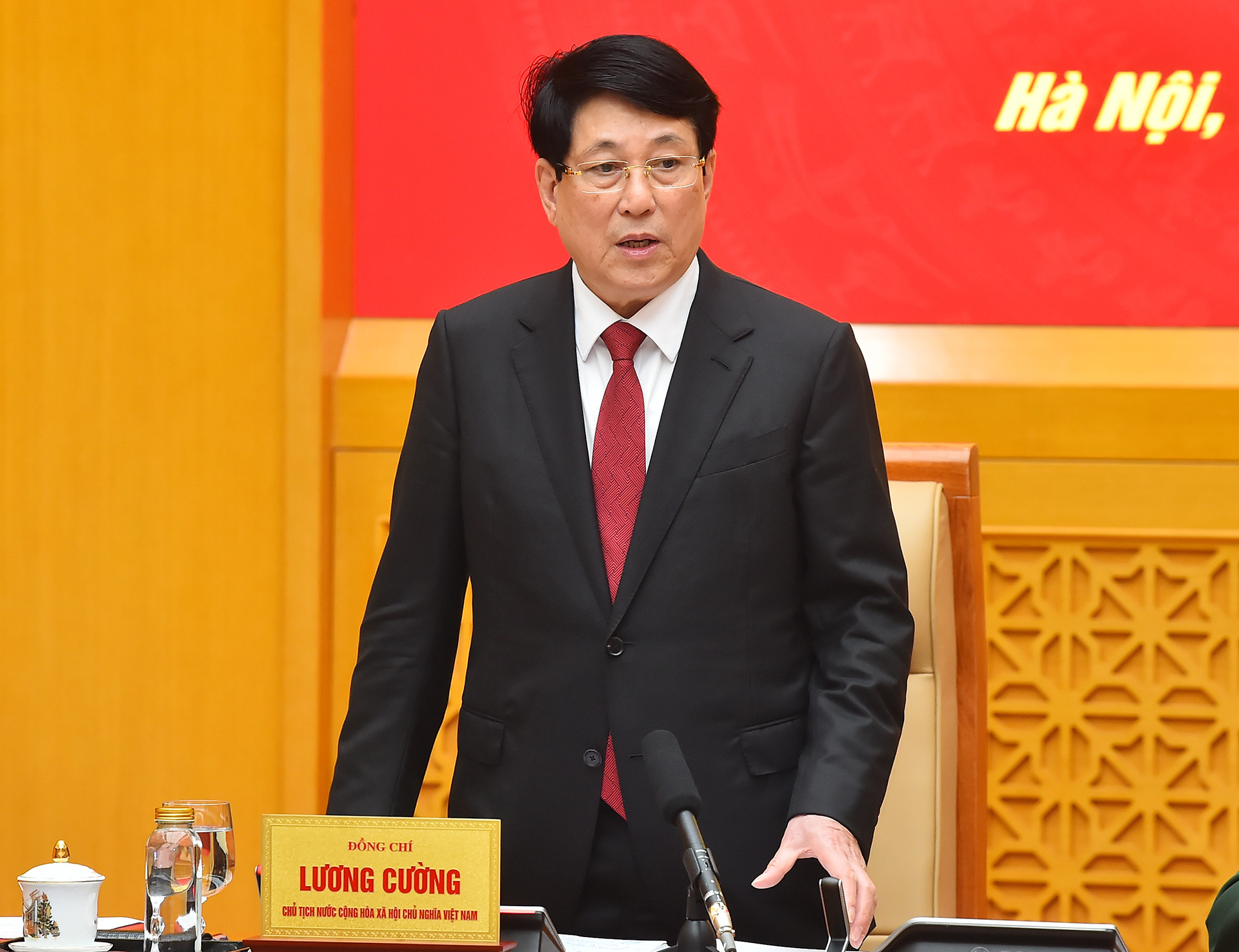 Chủ tịch nước Lương Cường phát biểu ý kiến chỉ đạo tại buổi làm việc.