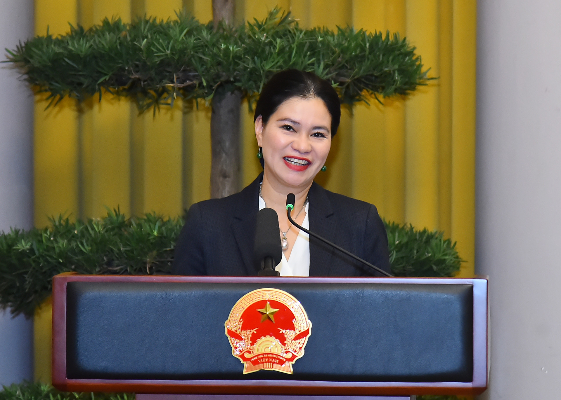 Vụ trưởng Vụ Đối ngoại (Văn phòng Chủ tịch nước) Nguyễn Vũ Hà Lê trình bày tham luận.