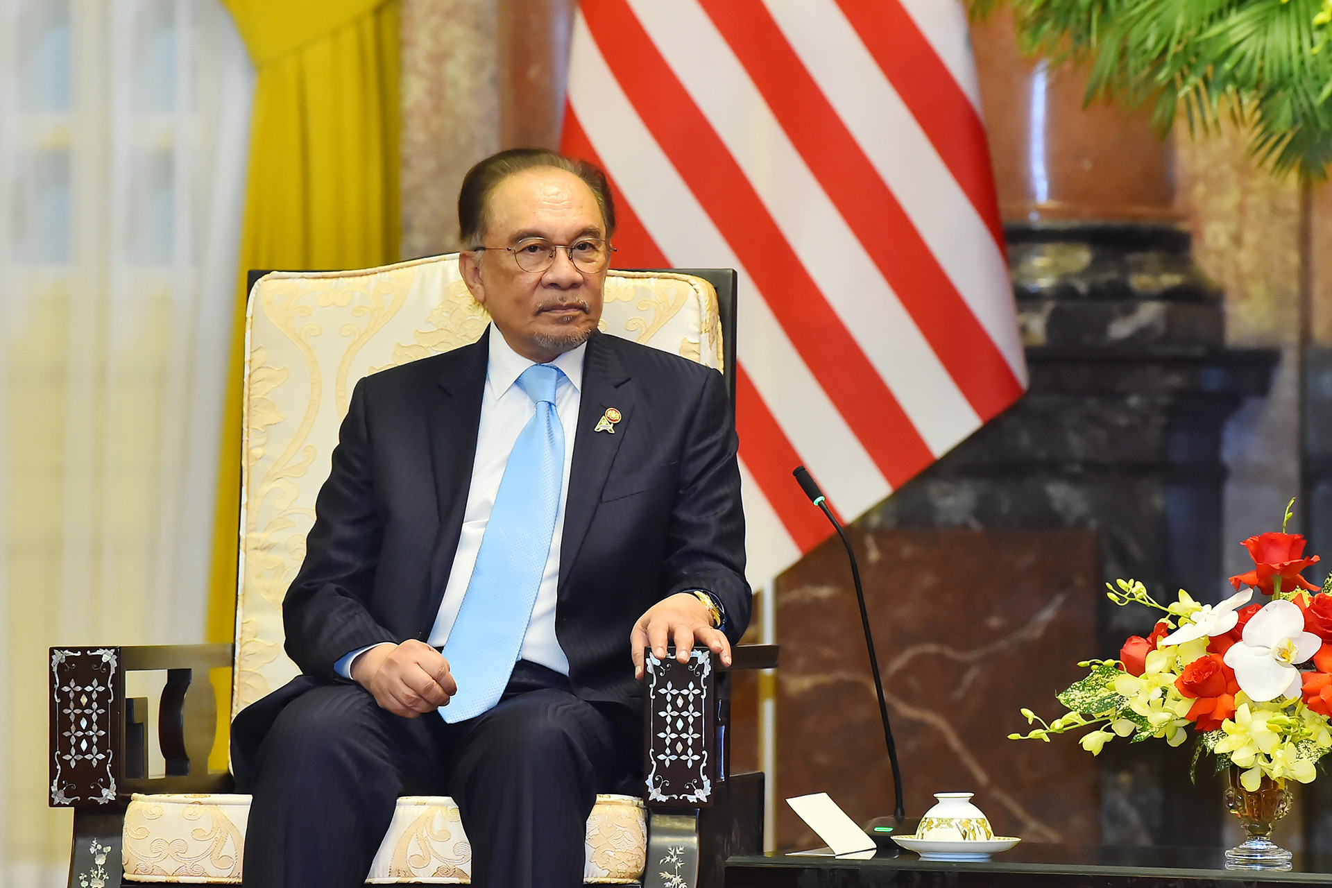 Thủ tướng Malaysia Anwar Ibrahim phát biểu tại buổi tiếp.