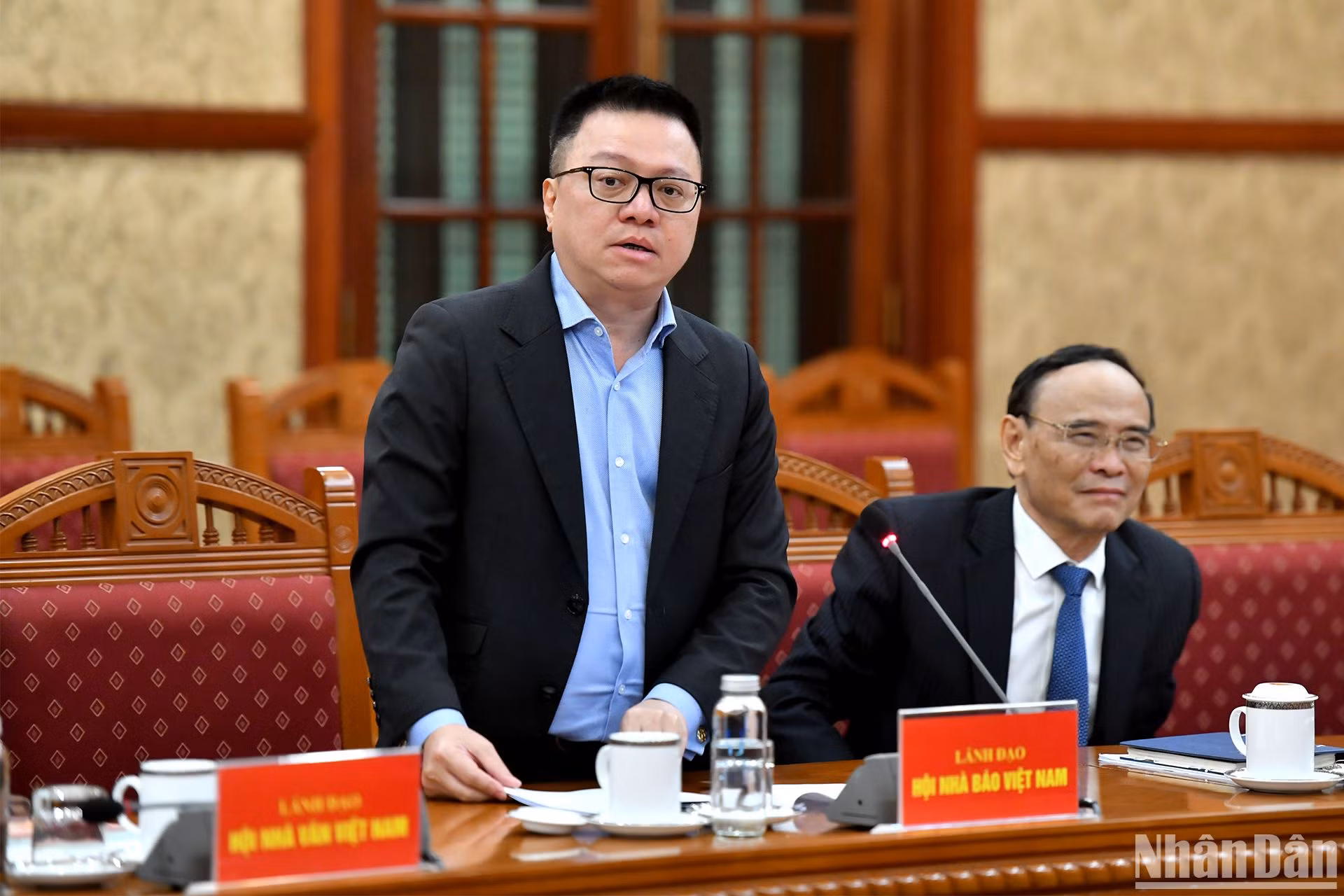 Chủ tịch Hội Nhà báo Việt Nam Lê Quốc Minh phát biểu tại hội nghị.