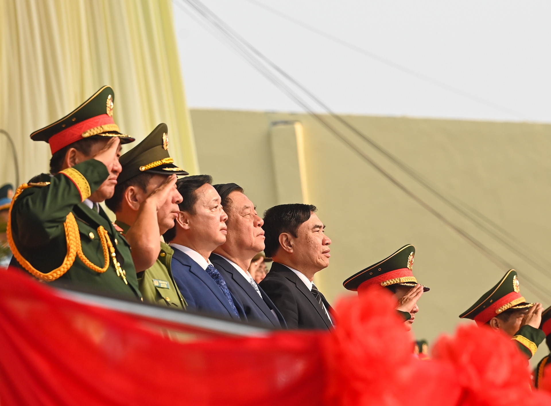 Các đồng chí lãnh đạo Đảng, Nhà nước dự buổi tổng duyệt.