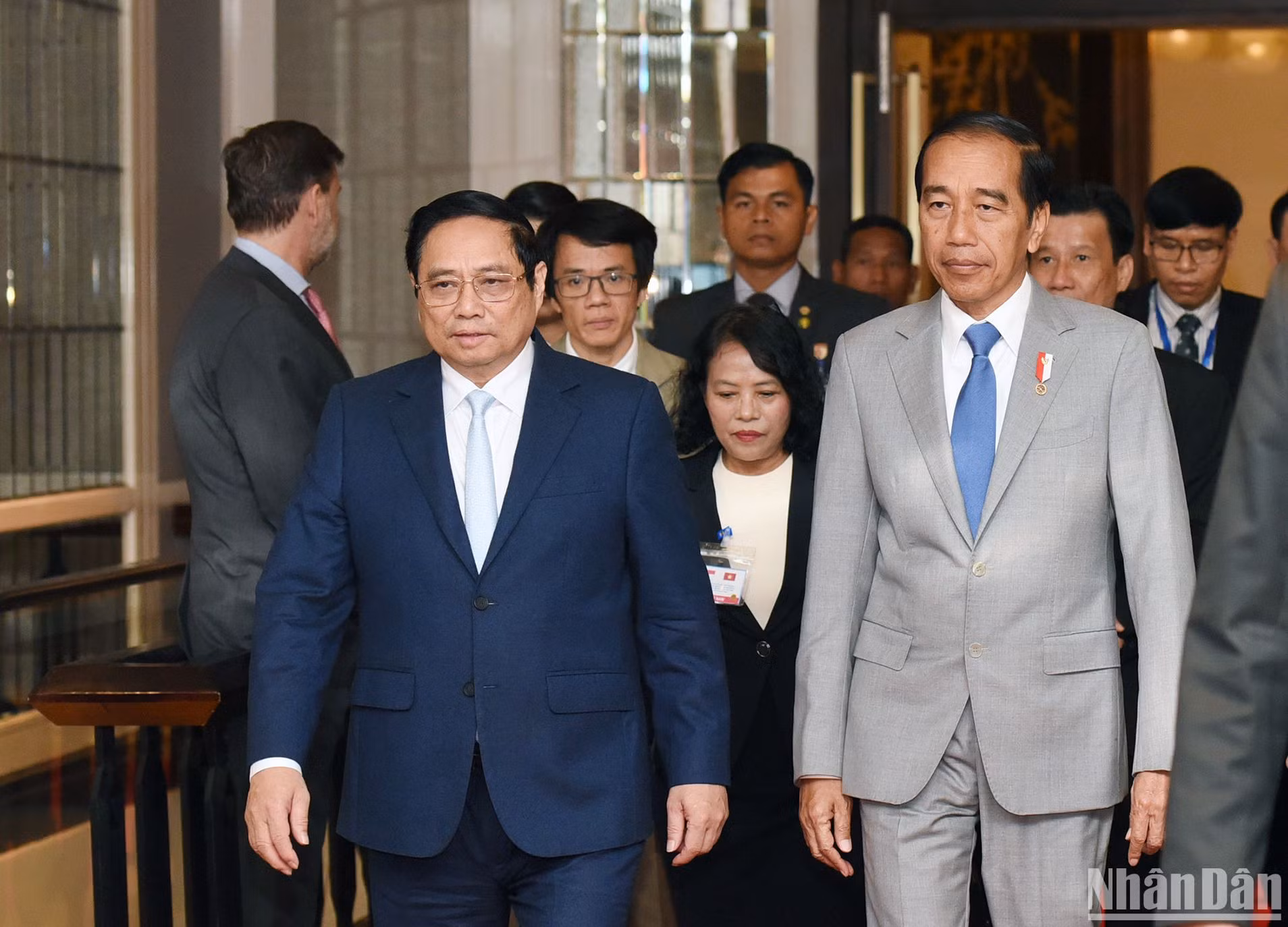 Thủ tướng Phạm Minh Chính và Tổng thống Joko Widodo đến dự Đối thoại doanh nghiệp cấp cao Việt Nam-Indonesia.