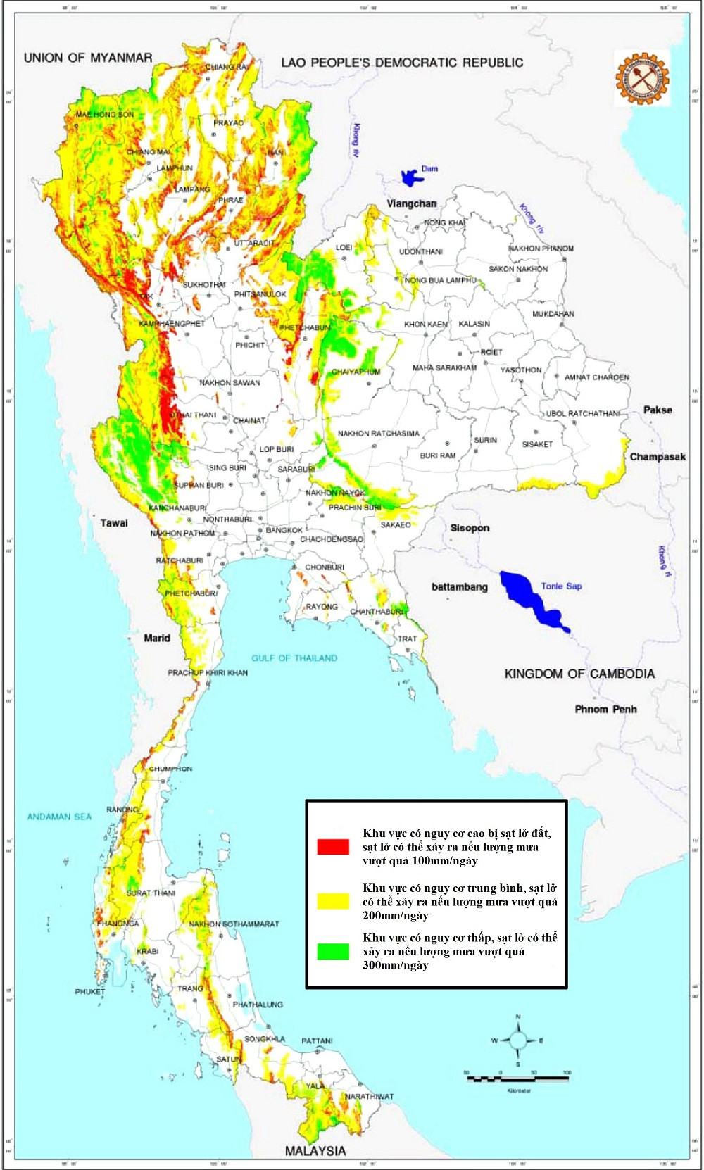 Bản đồ phân vùng nguy cơ sạt lở đất của Thái Lan. (Nguồn: IUGS)
