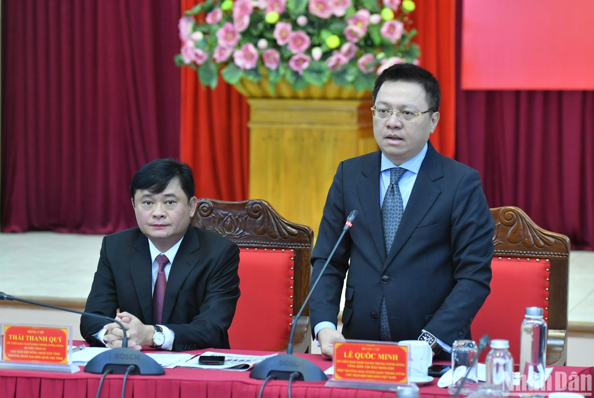 Phát biểu tại Lễ ký kết, Tổng Biên tập Báo Nhân Dân Lê Quốc Minh chúc mừng những thành tựu tích cực tỉnh Nghệ An đạt được trong những năm gần đây.