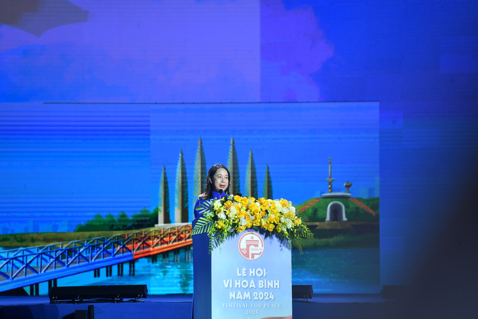 Phó Chủ tịch nước Võ Thị Ánh Xuân phát biểu chỉ đạo tại buổi lễ. (Ảnh: ĐĂNG KHOA)