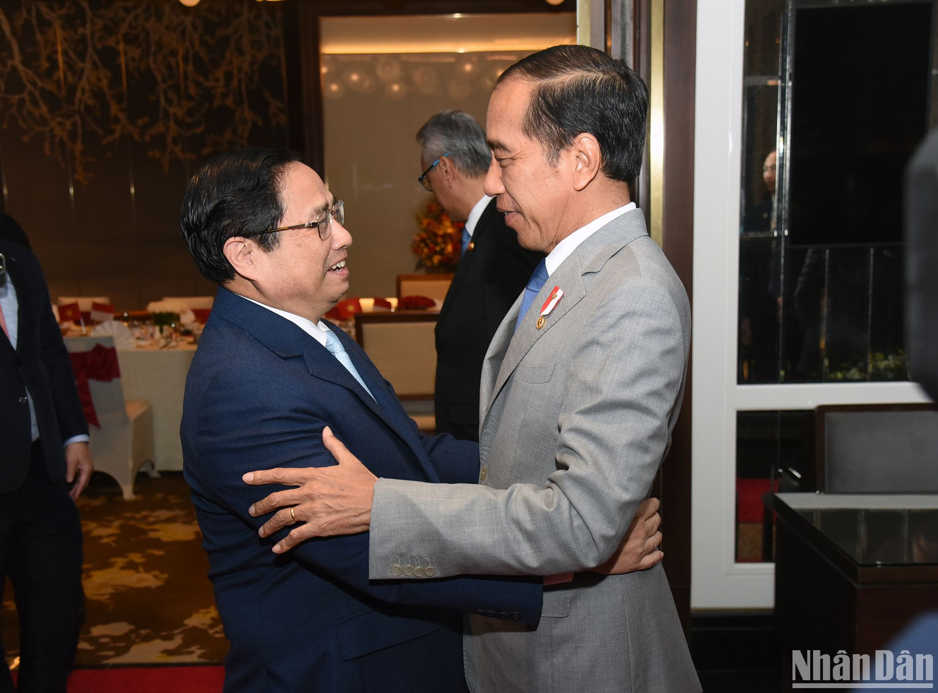 Trước đối thoại, Thủ tướng Phạm Minh Chính và Tổng thống Indonesia Joko Widodo có cuộc ăn sáng, làm việc.